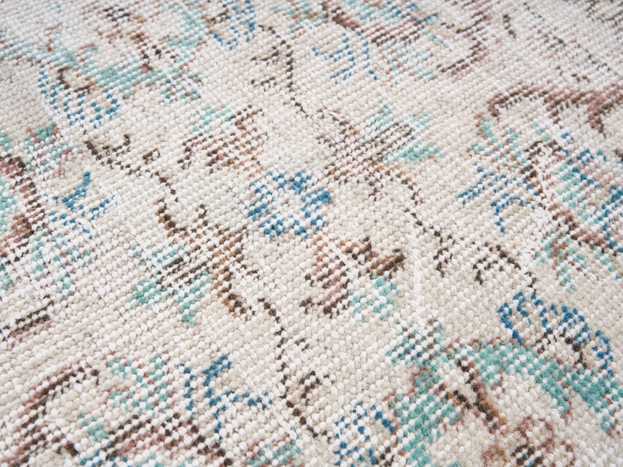 Turkish Isparta area rug in cream and muted pink, view 7 of 10