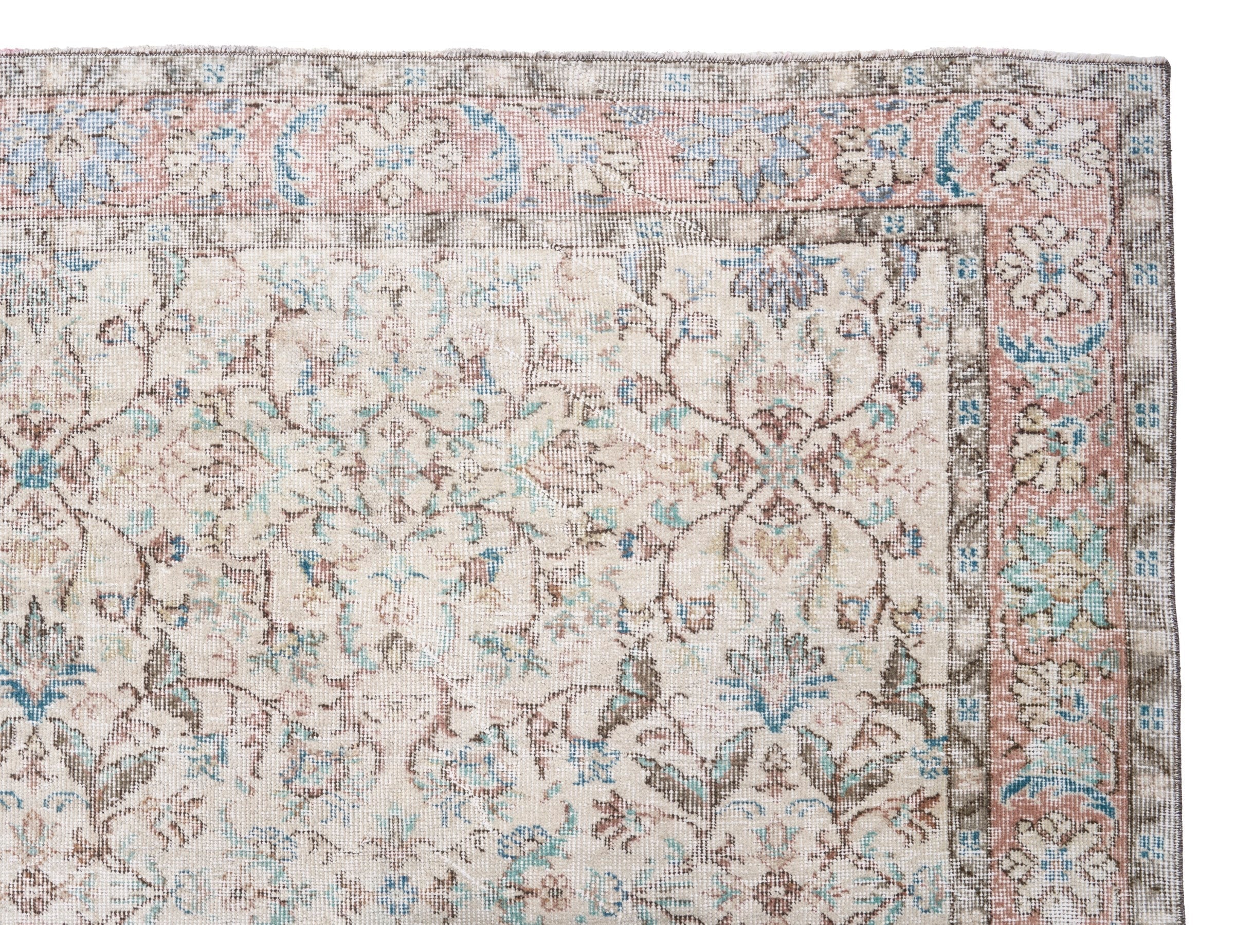 Turkish Isparta area rug in cream and muted pink, view 8 of 10