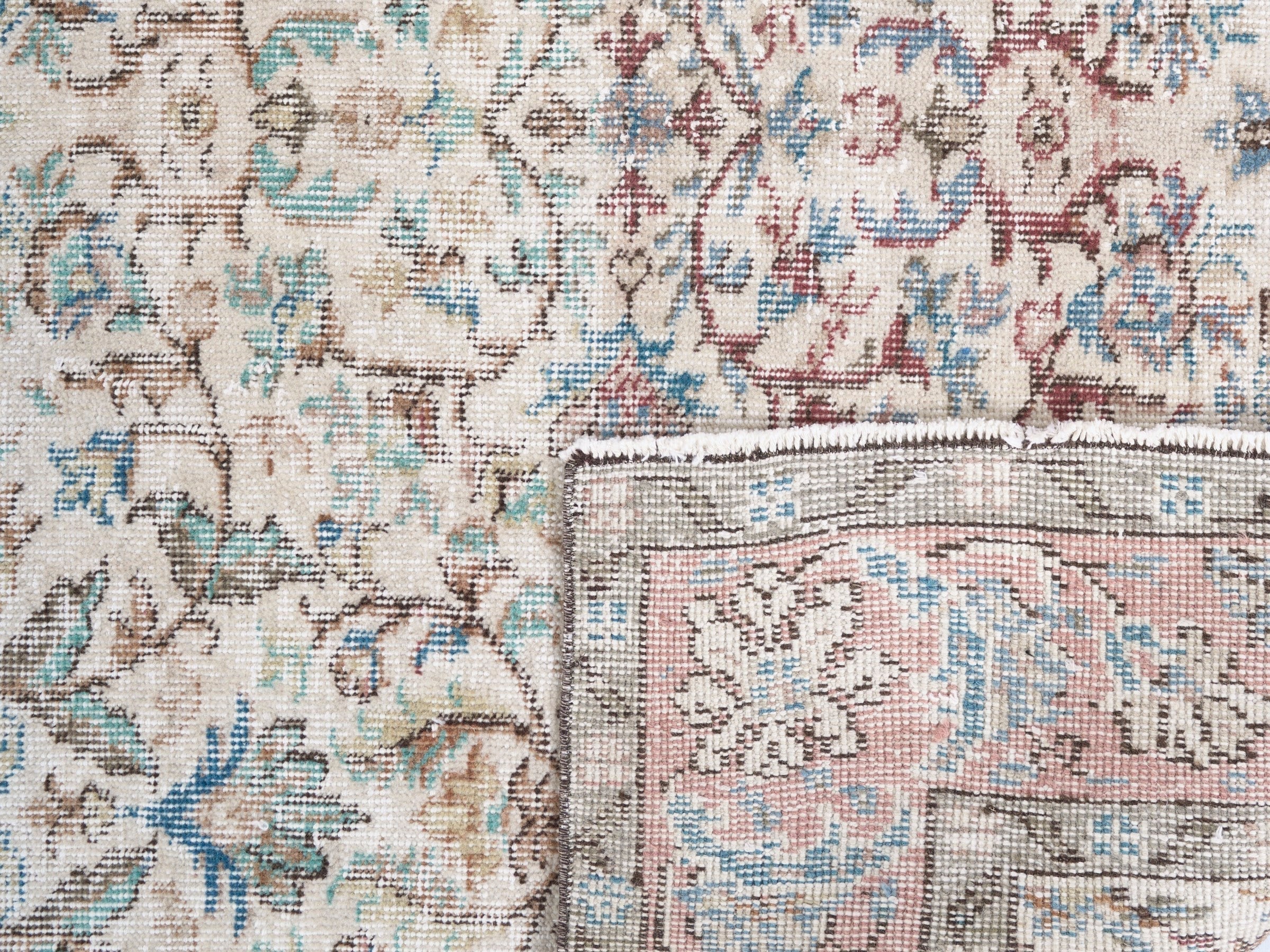 Turkish Isparta area rug in cream and muted pink, view 10 of 10