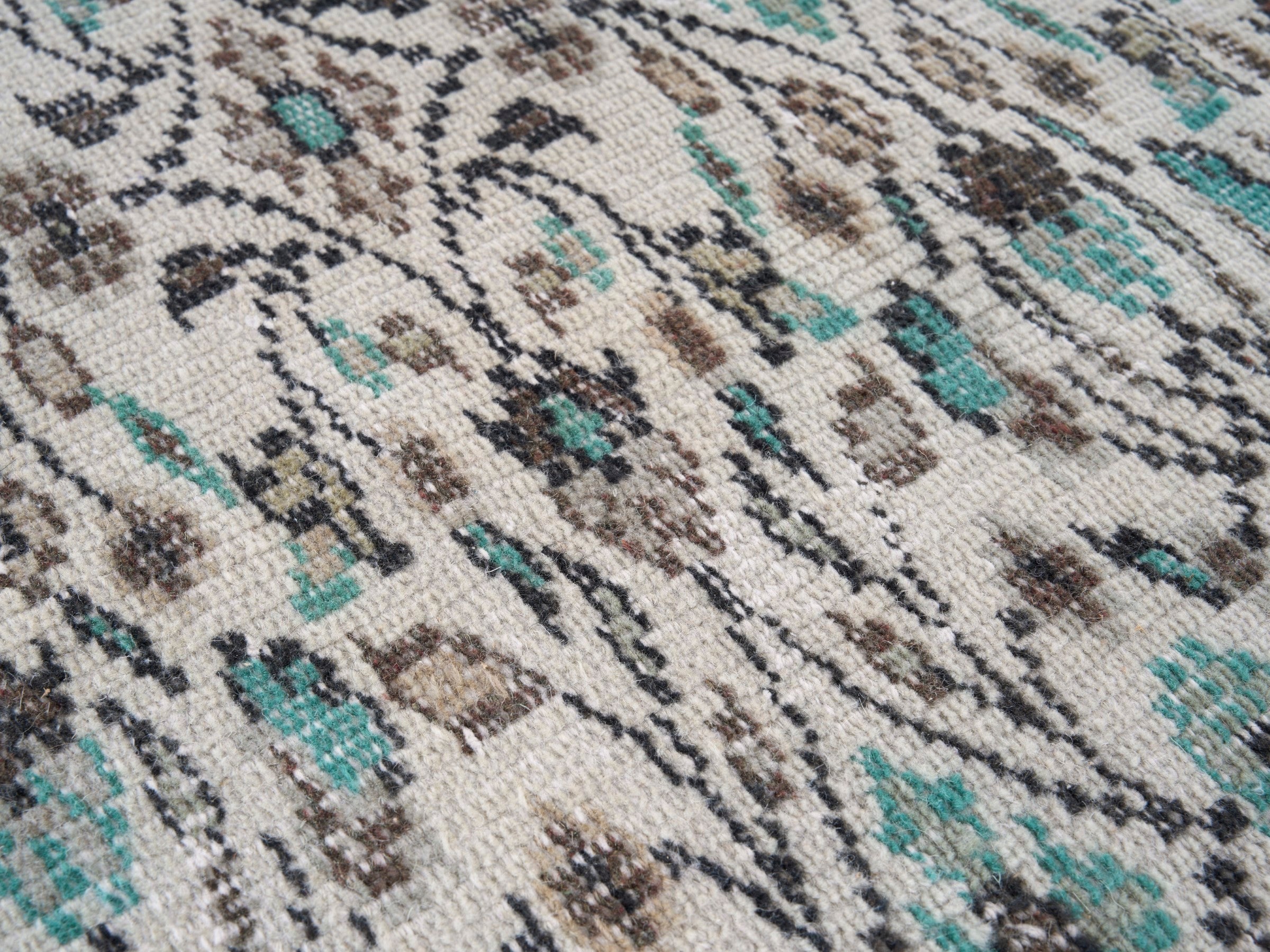Turkish Manisa area rug in ivory and teal, view 7 of 10