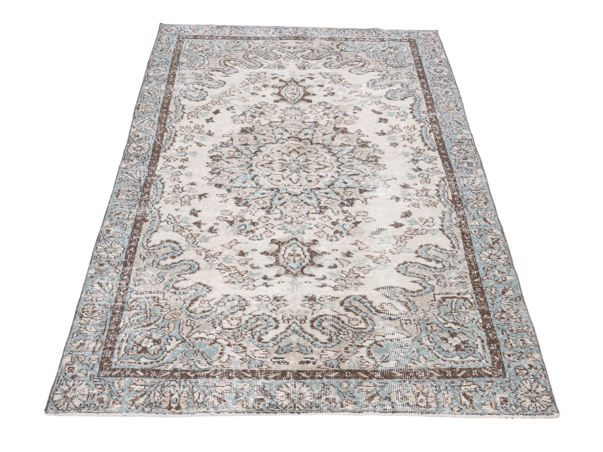 Turkish Isparta area rug in cream and greige, view 2 of 10