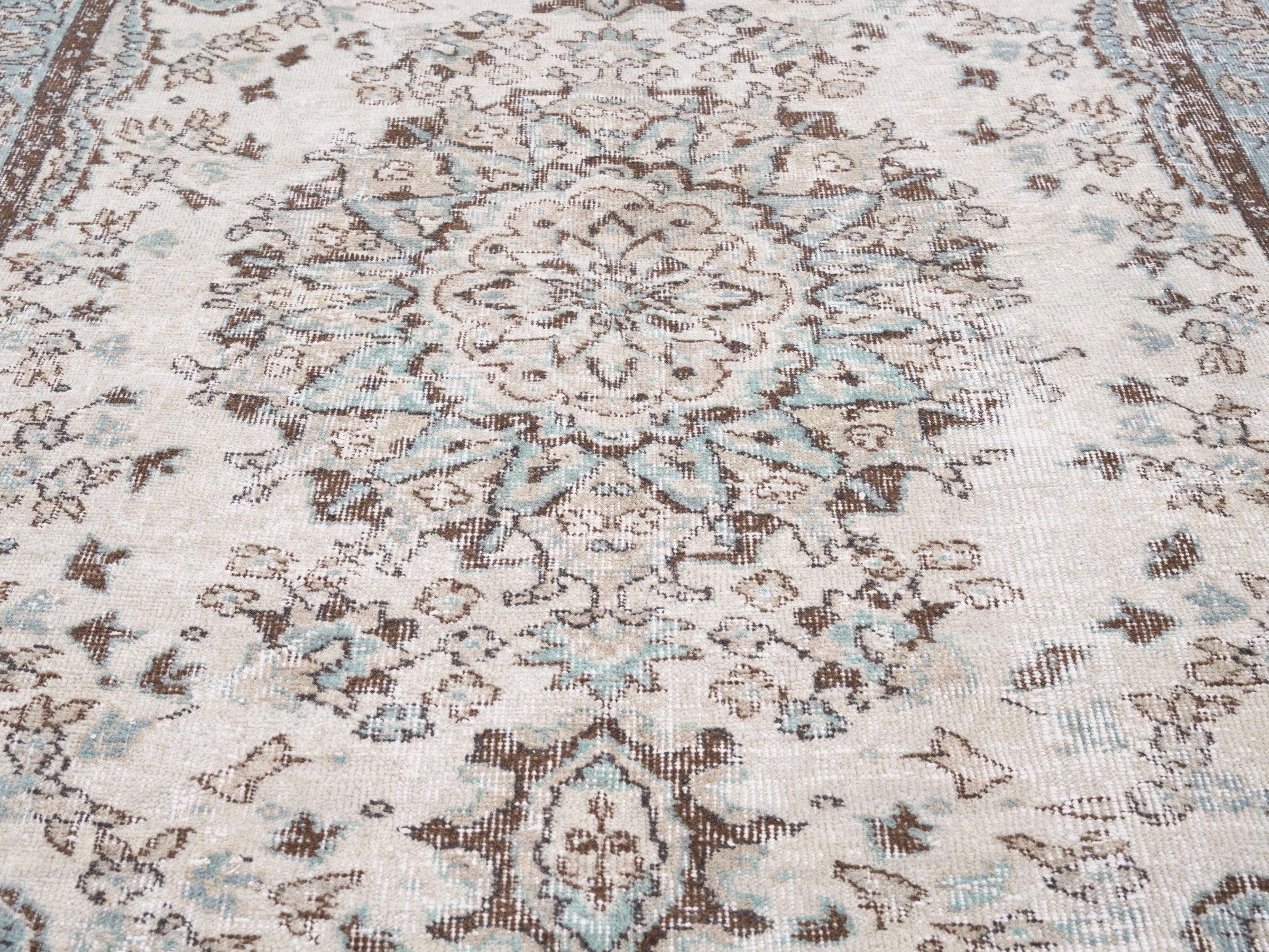Turkish Isparta area rug in cream and greige, view 4 of 10