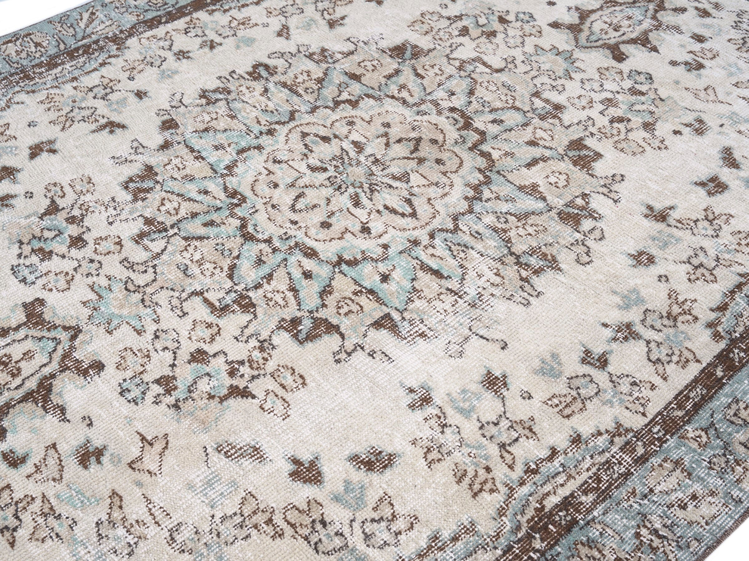 Turkish Isparta area rug in cream and greige, view 5 of 10