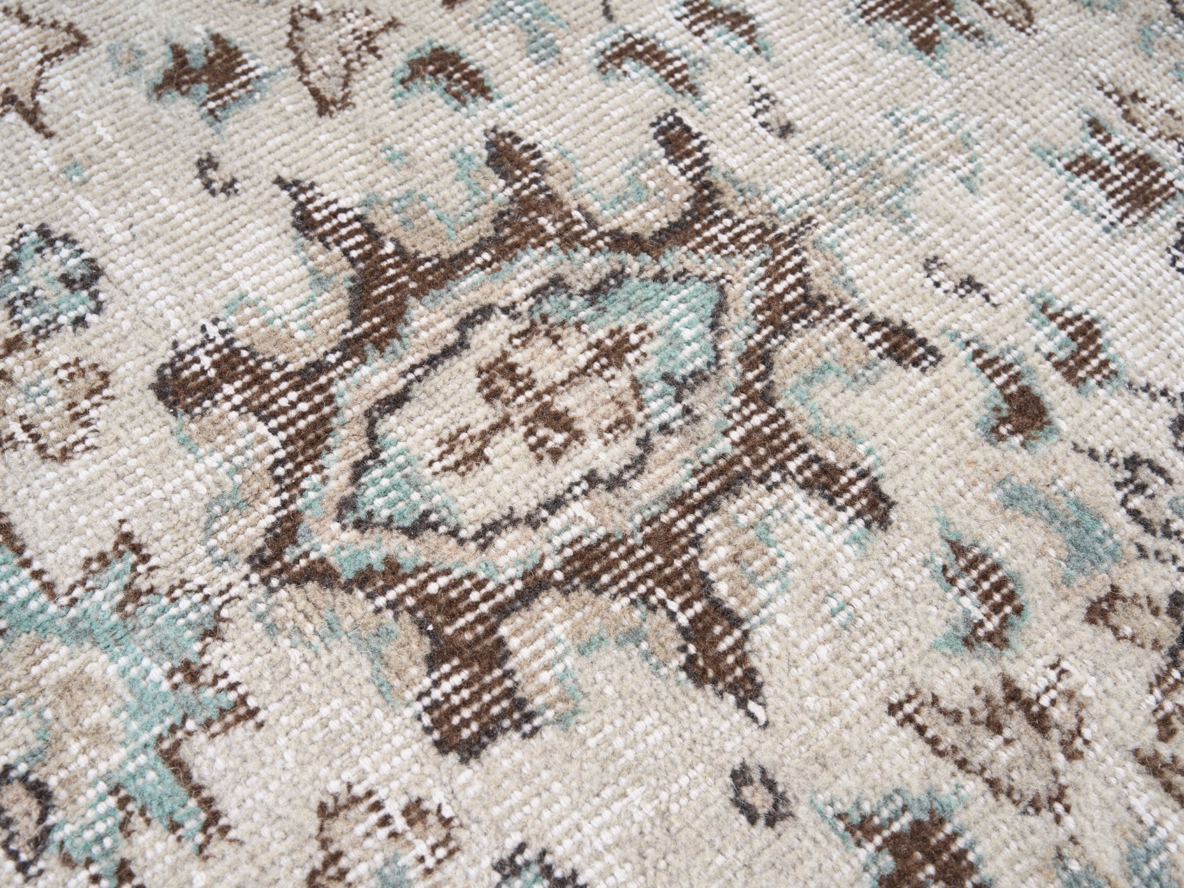 Turkish Isparta area rug in cream and greige, view 7 of 10