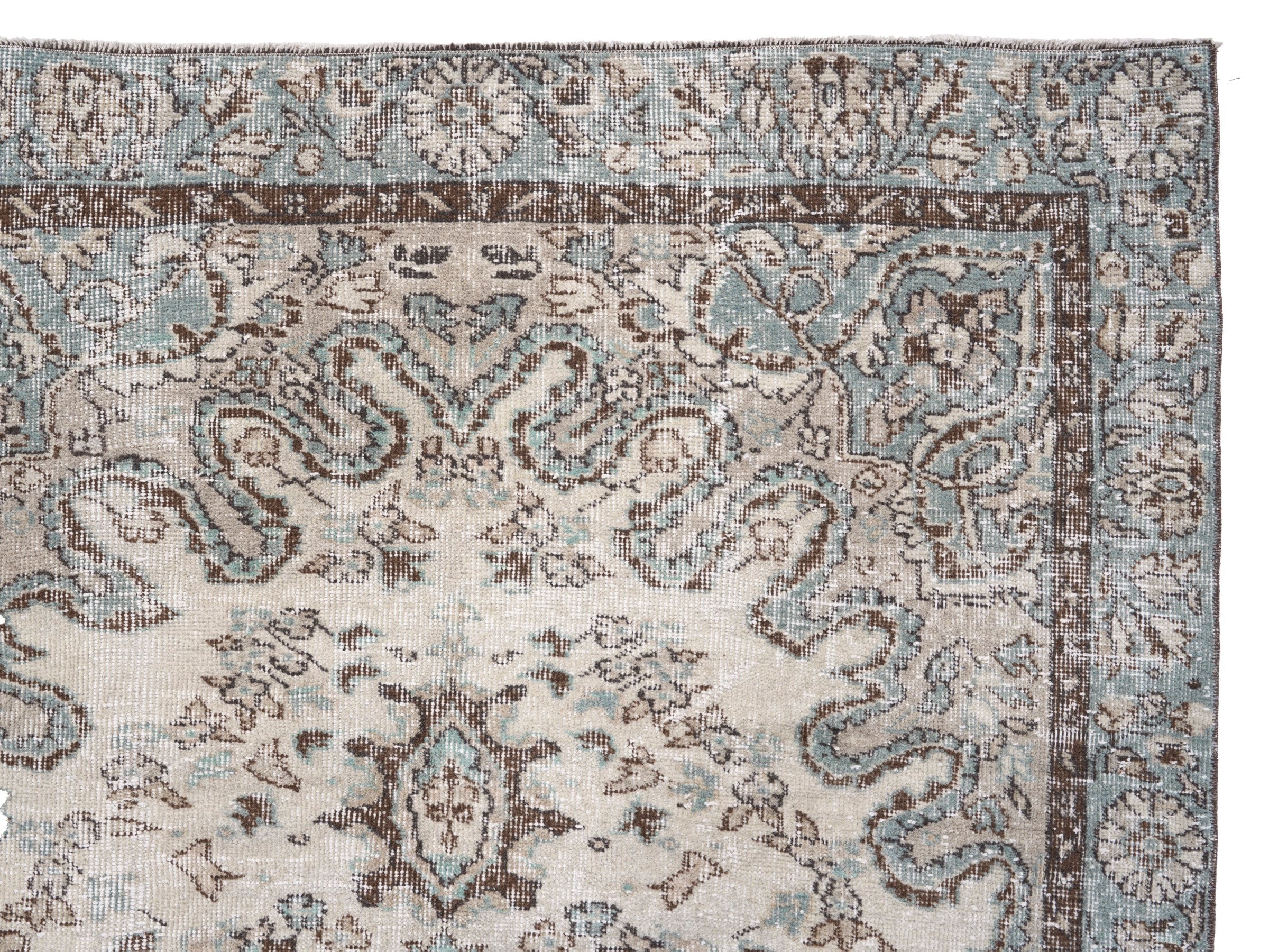 Turkish Isparta area rug in cream and greige, view 8 of 10