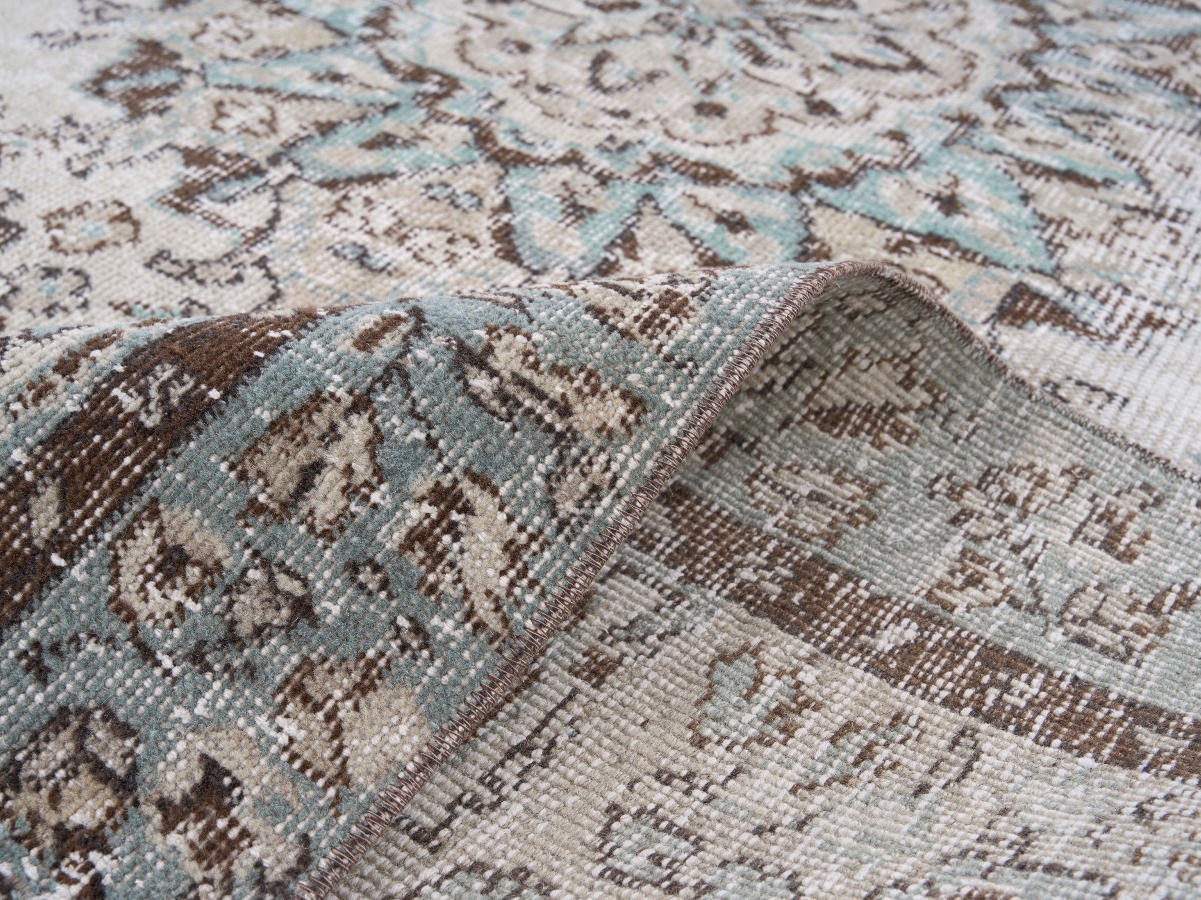 Turkish Isparta area rug in cream and greige, view 9 of 10