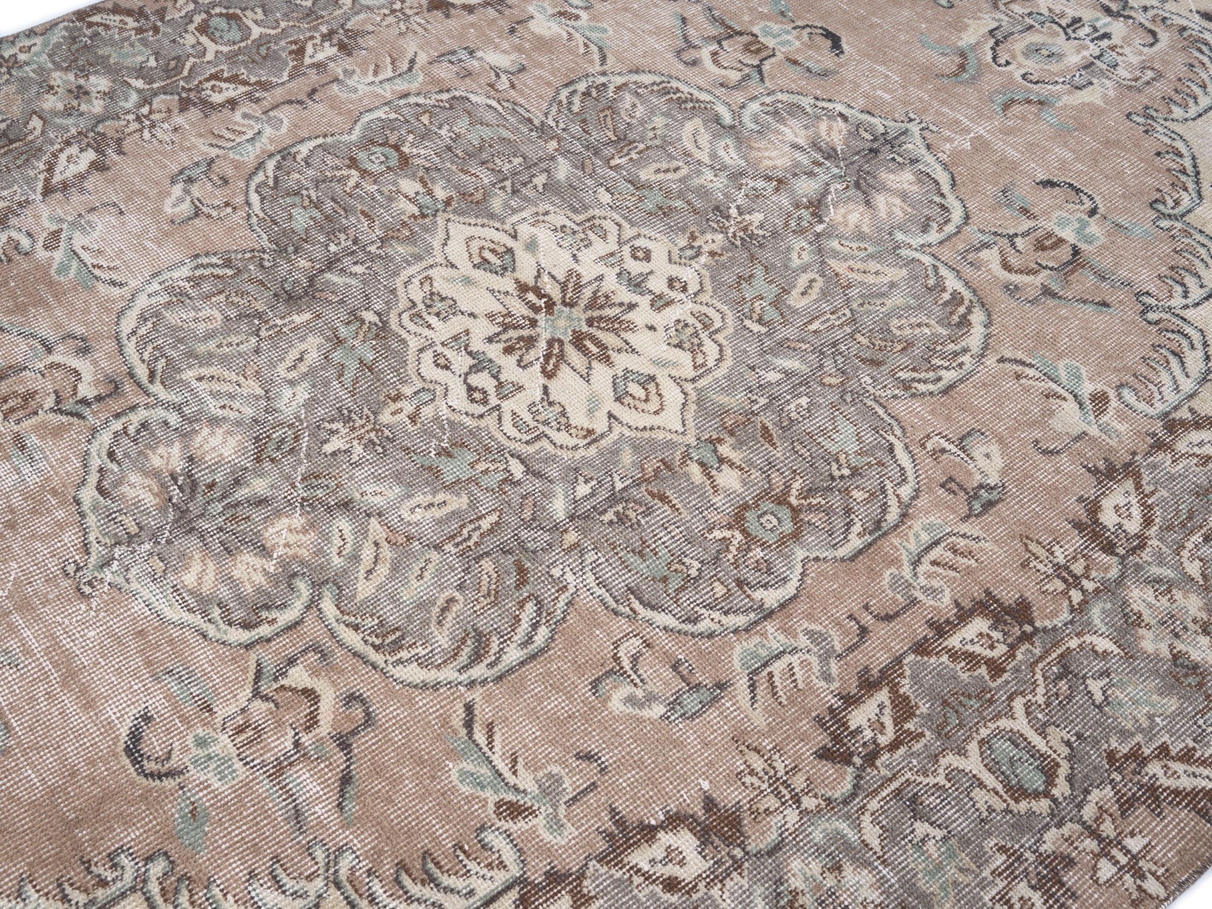 Turkish Isparta area rug in taupe and greige, view 5 of 10