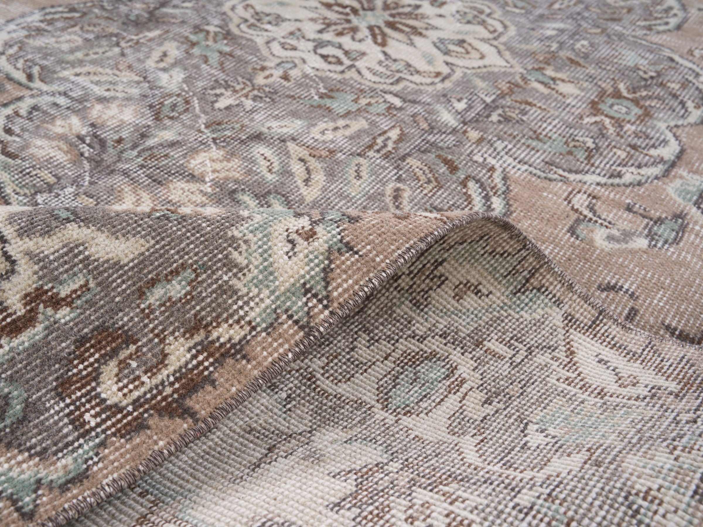 Turkish Isparta area rug in taupe and greige, view 9 of 10