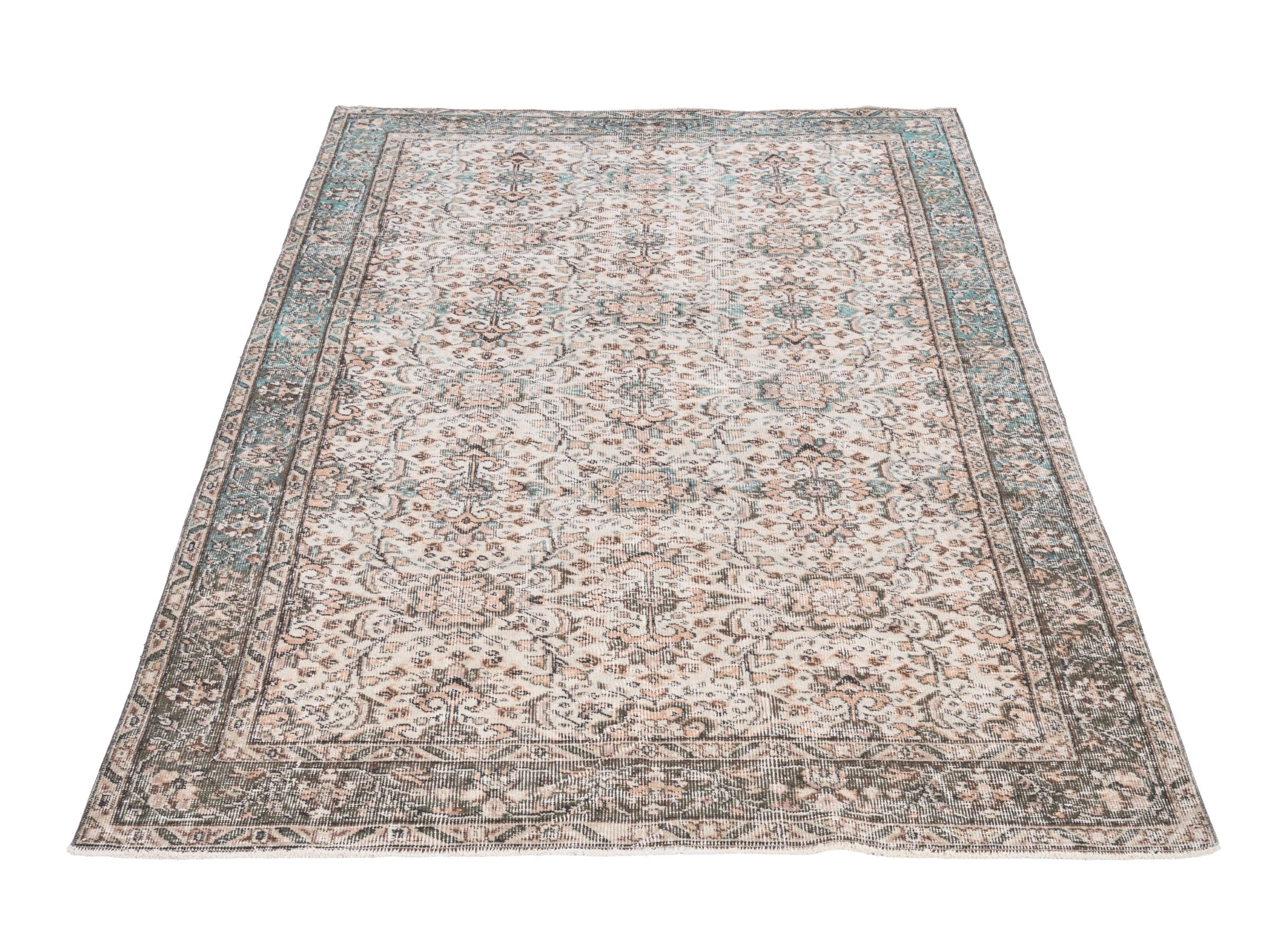 Turkish Isparta area rug in cream and sage, view 2 of 10