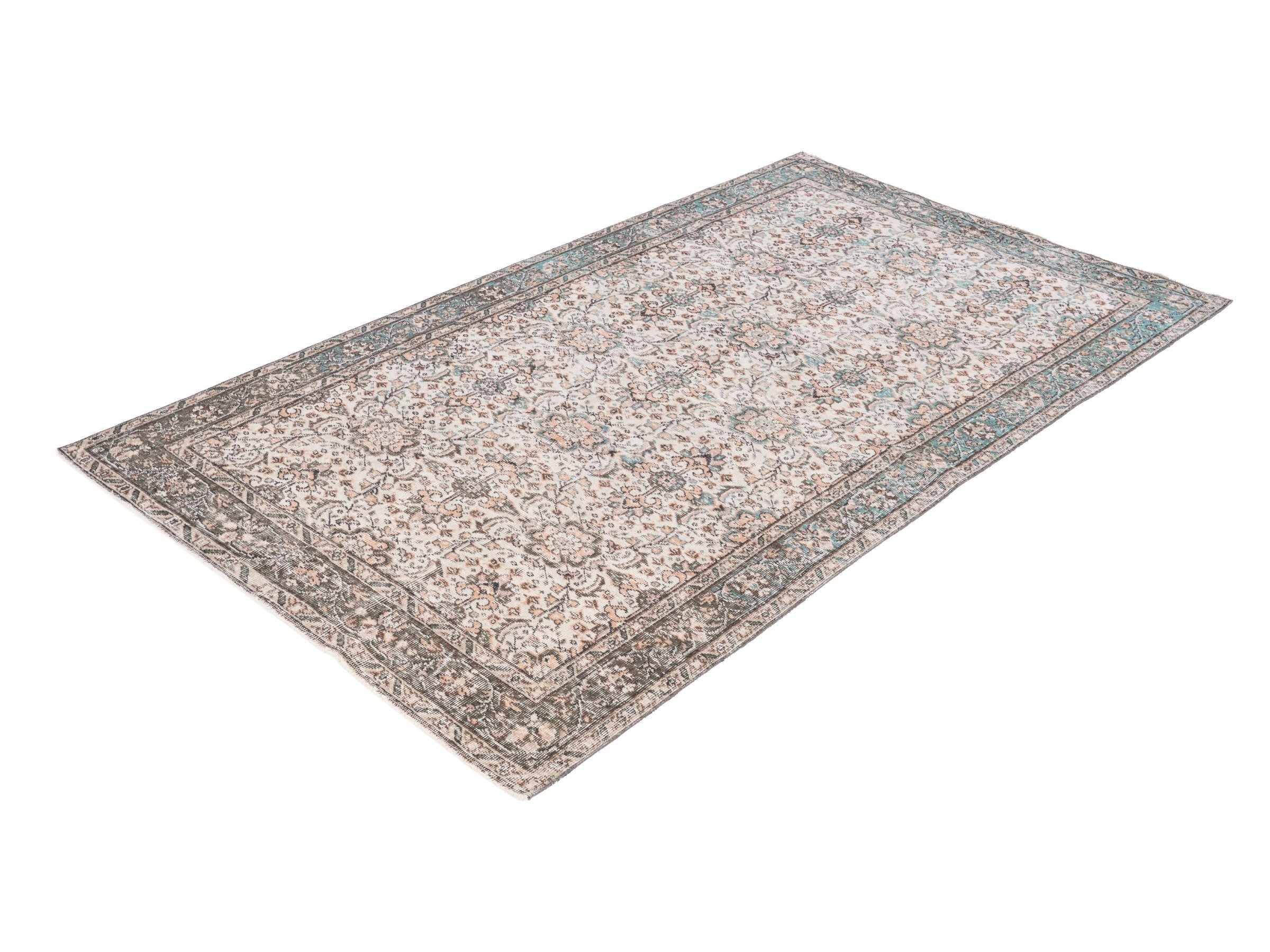 Turkish Isparta area rug in cream and sage, view 3 of 10
