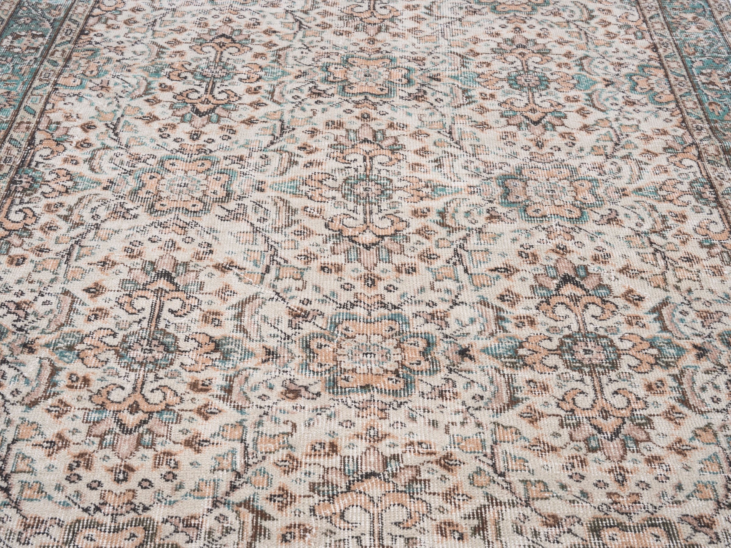 Turkish Isparta area rug in cream and sage, view 4 of 10
