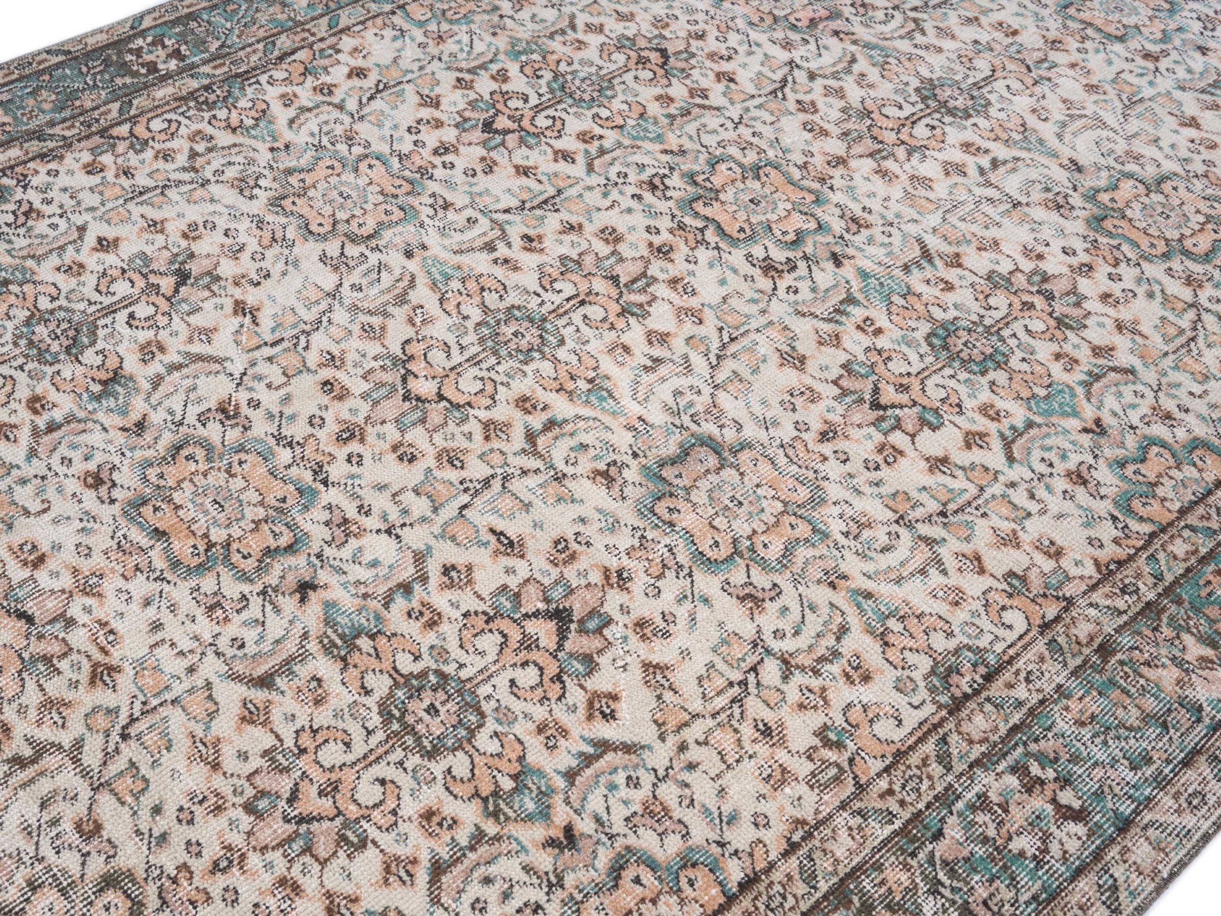 Turkish Isparta area rug in cream and sage, view 5 of 10