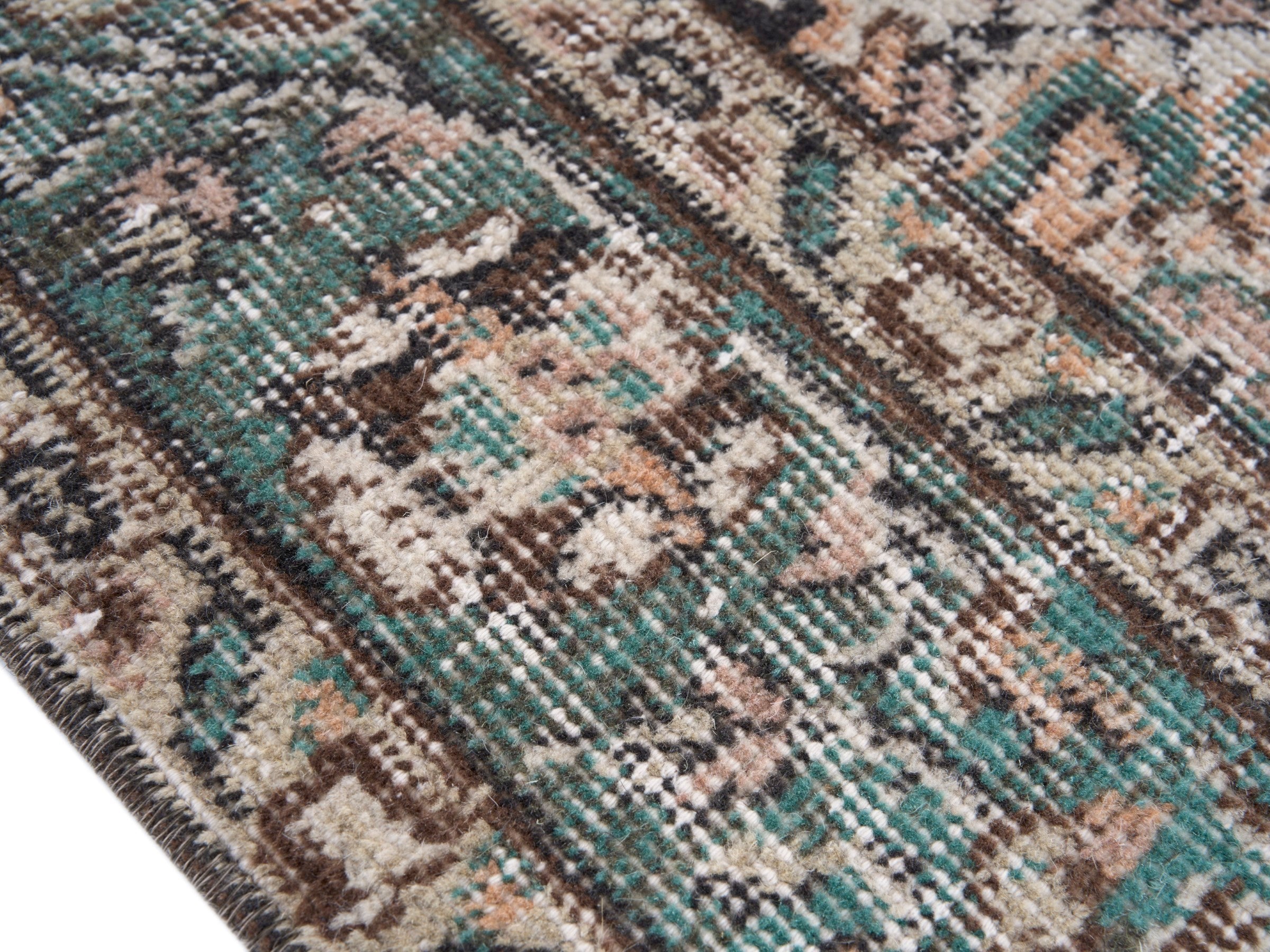 Turkish Isparta area rug in cream and sage, view 6 of 10