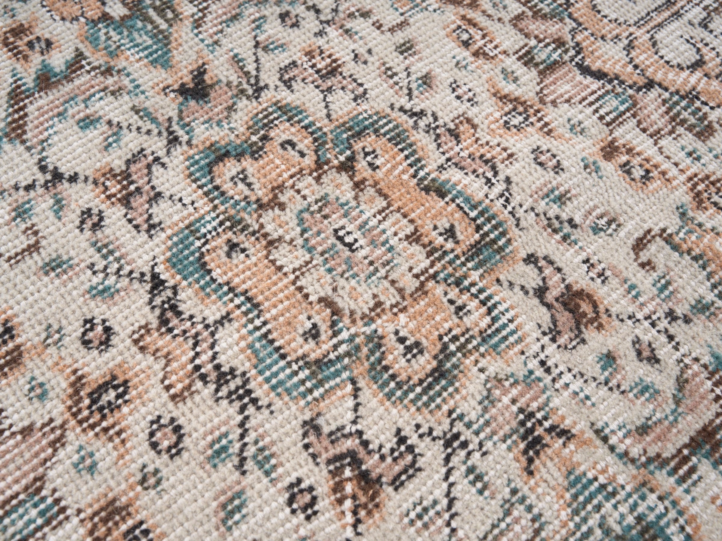 Turkish Isparta area rug in cream and sage, view 7 of 10