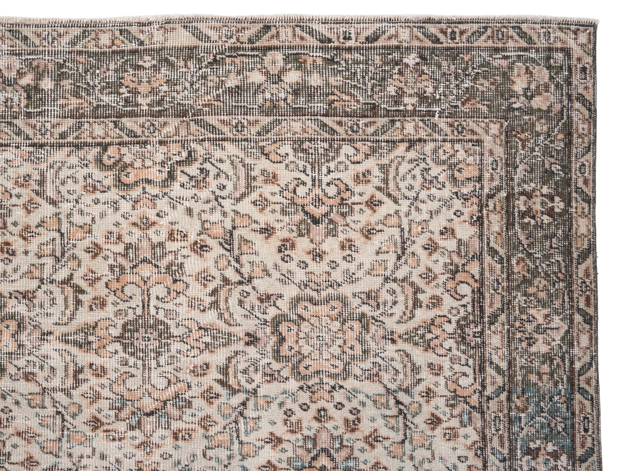 Turkish Isparta area rug in cream and sage, view 8 of 10