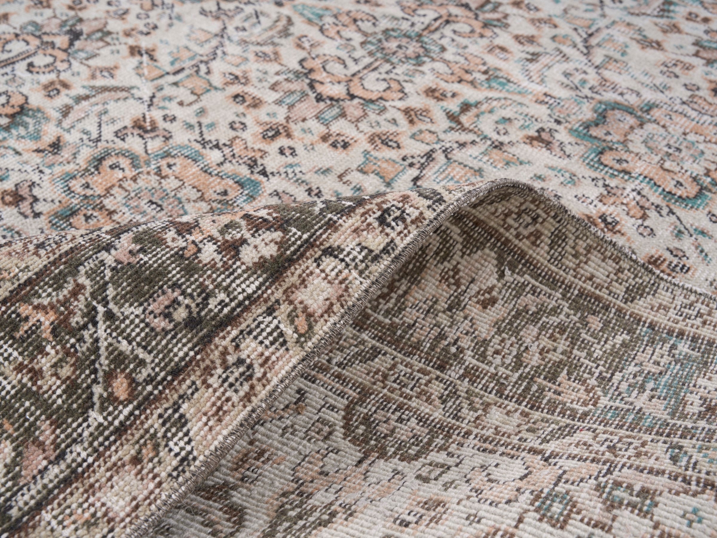 Turkish Isparta area rug in cream and sage, view 9 of 10