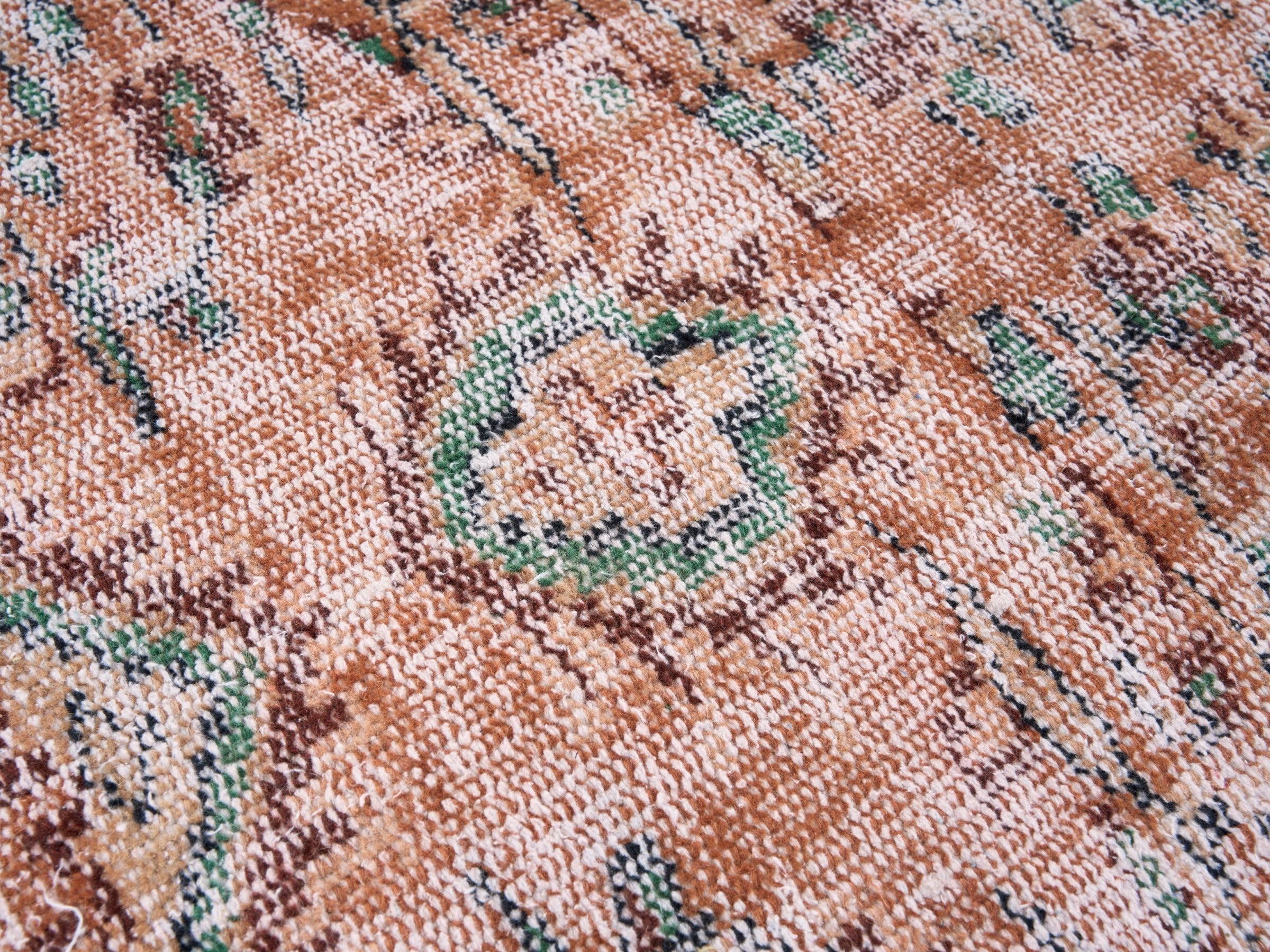 Turkish Manisa area rug in salmon and teal, view 7 of 10