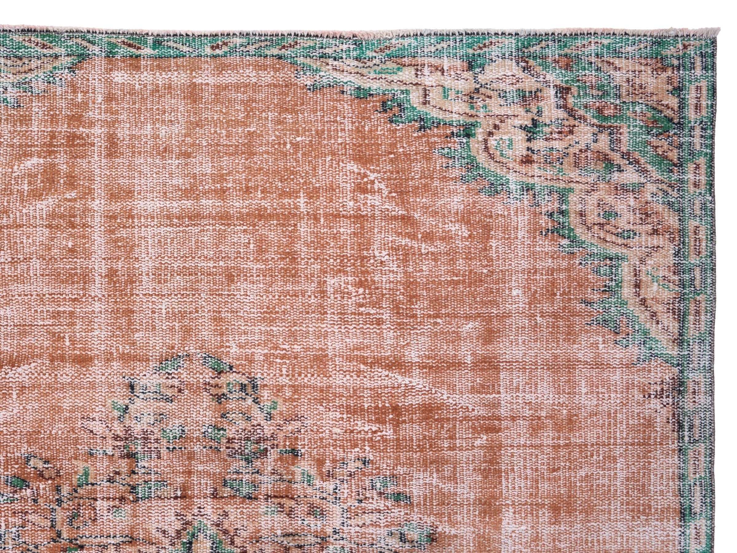 Turkish Manisa area rug in salmon and teal, view 8 of 10
