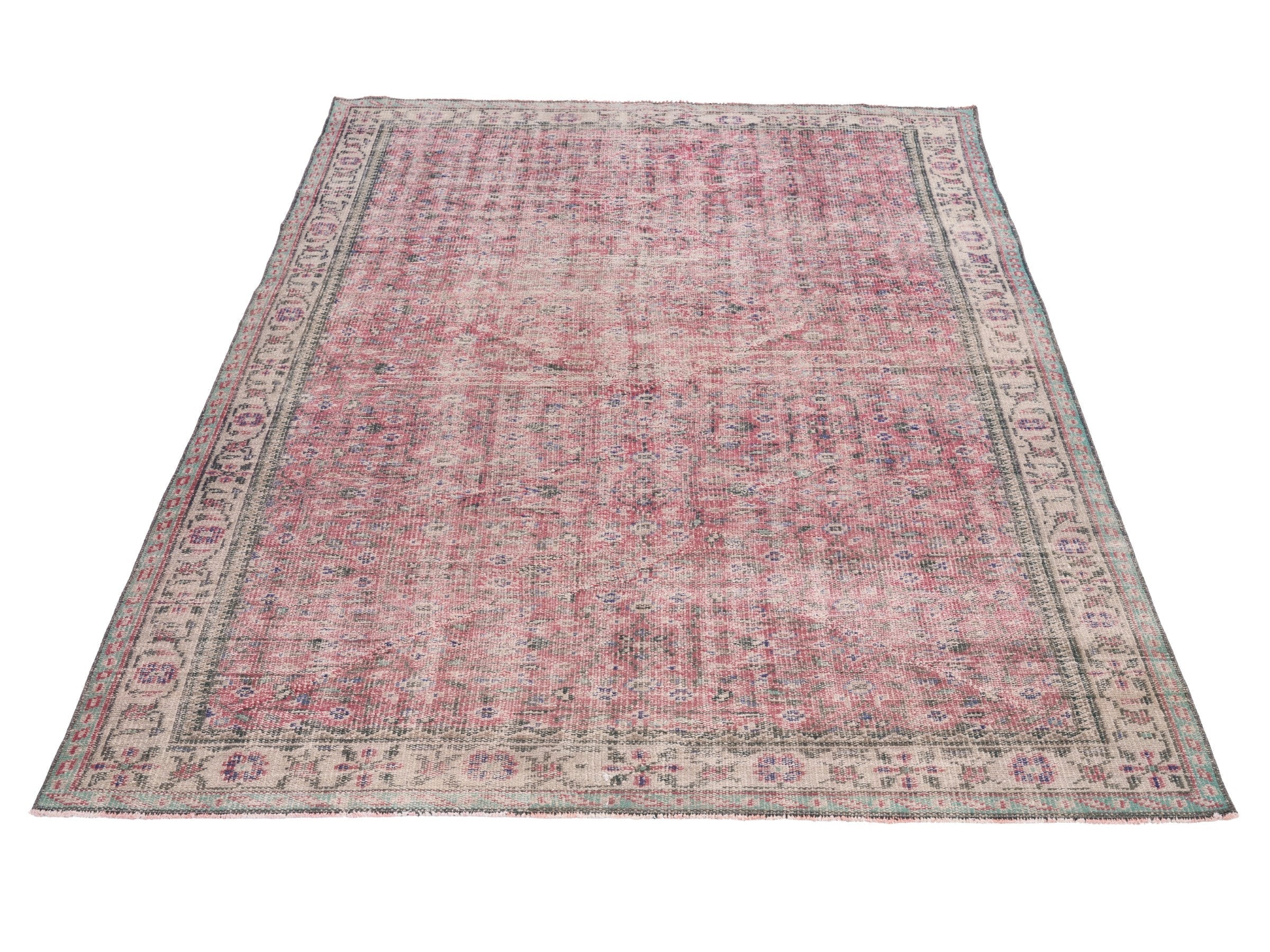 Turkish Isparta area rug in dusty rose and cream, view 2 of 10