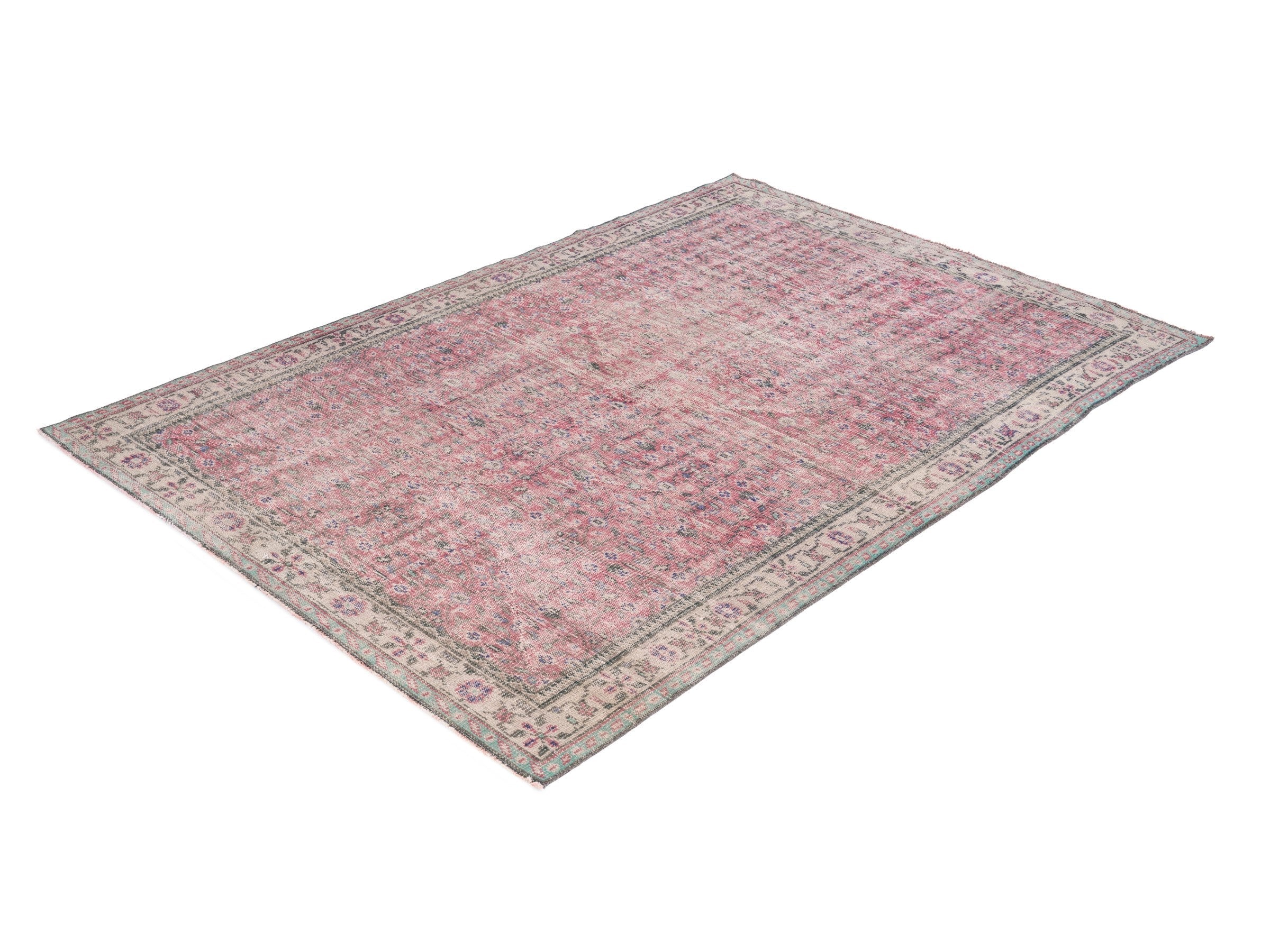 Turkish Isparta area rug in dusty rose and cream, view 3 of 10