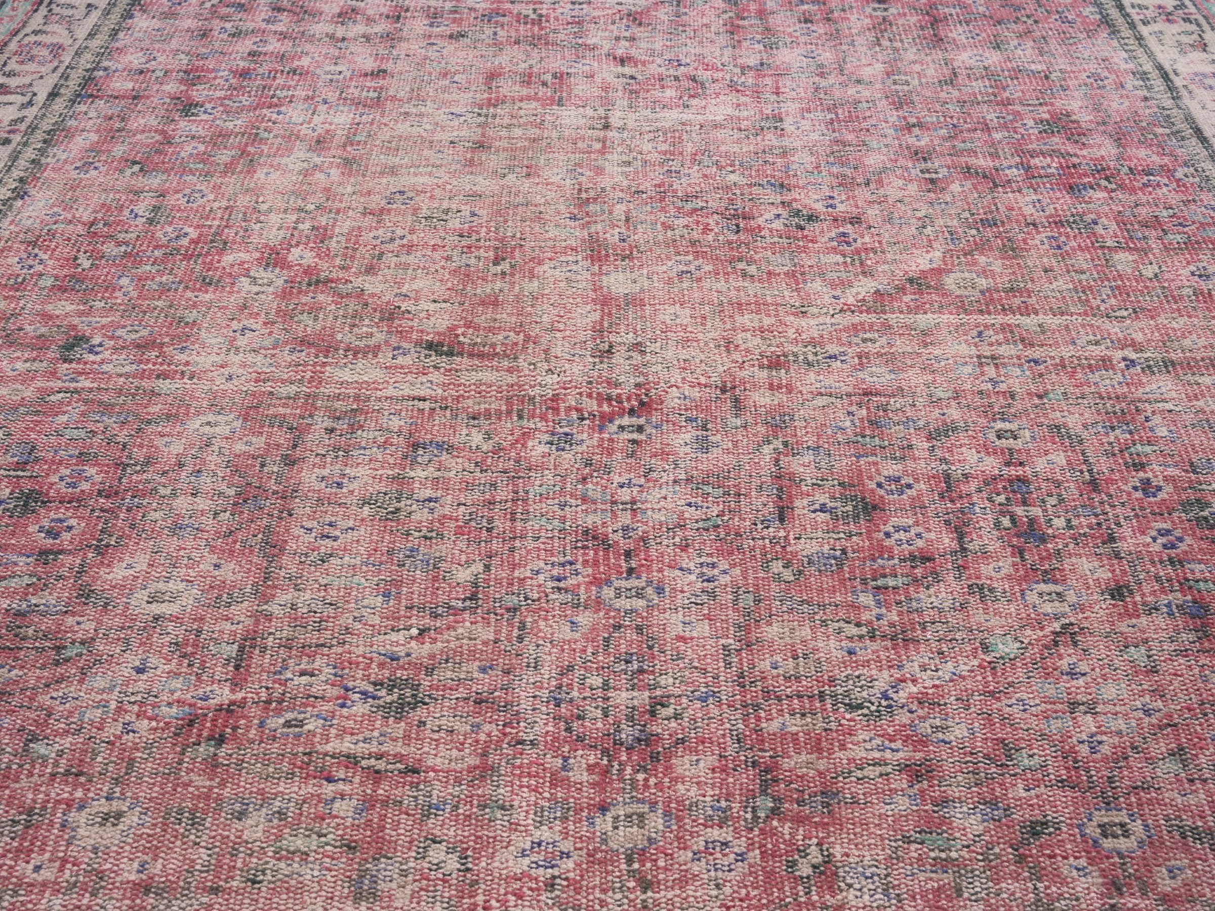 Turkish Isparta area rug in dusty rose and cream, view 4 of 10