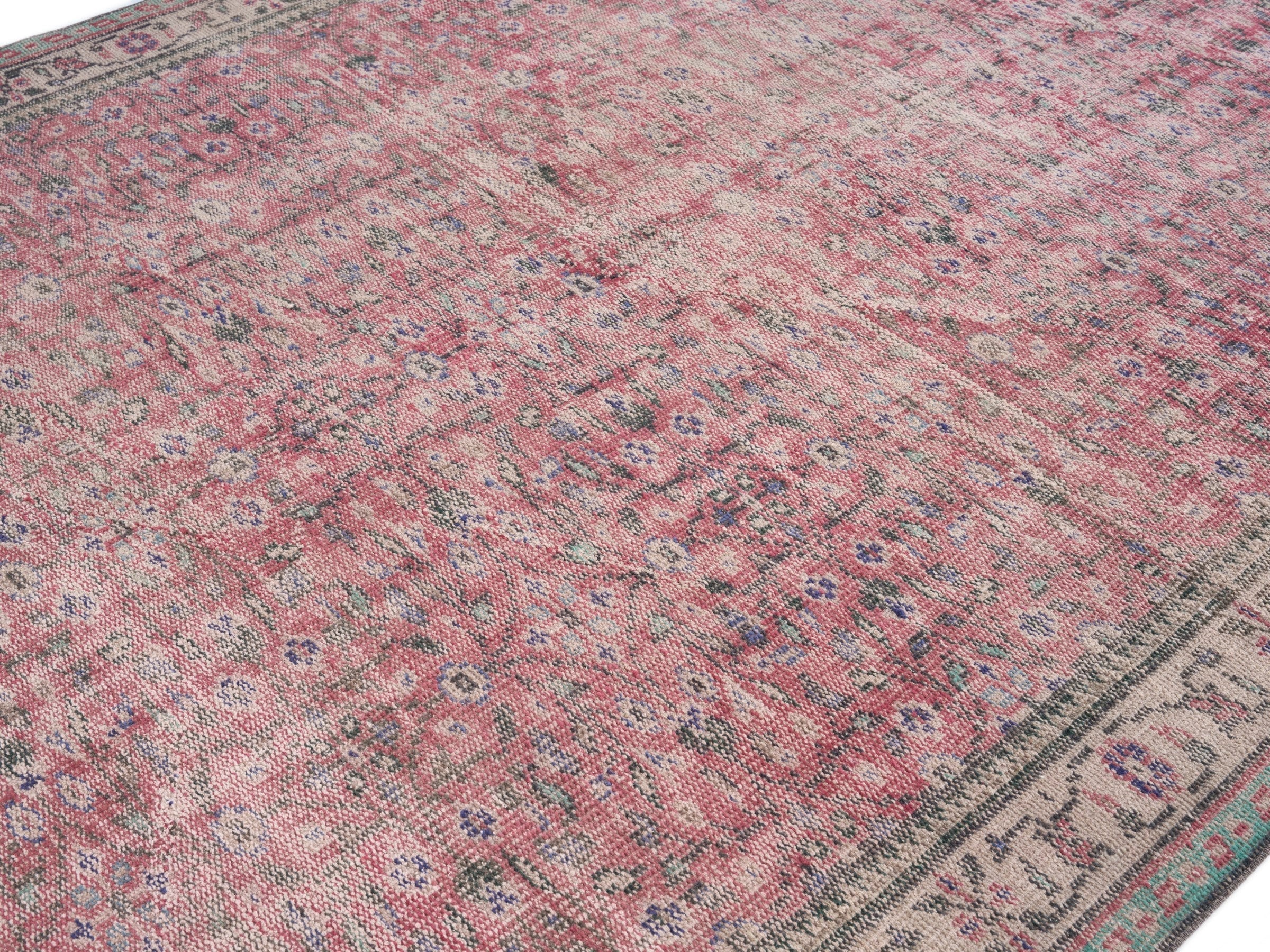 Turkish Isparta area rug in dusty rose and cream, view 5 of 10