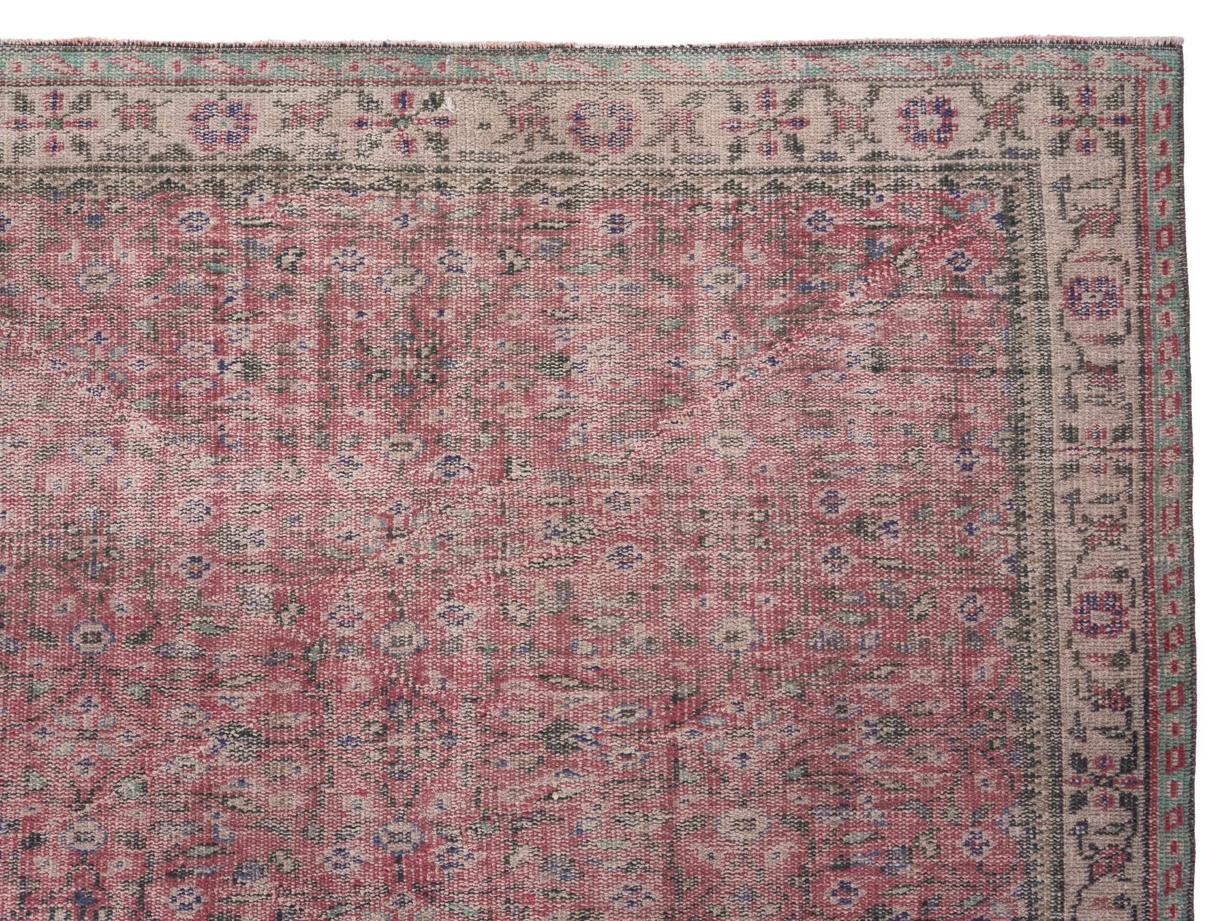 Turkish Isparta area rug in dusty rose and cream, view 8 of 10