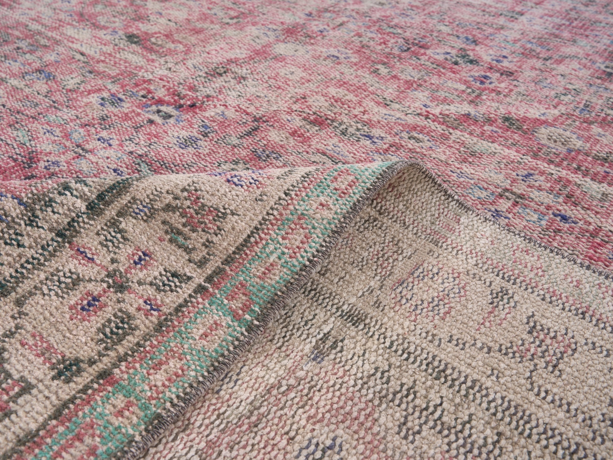 Turkish Isparta area rug in dusty rose and cream, view 9 of 10