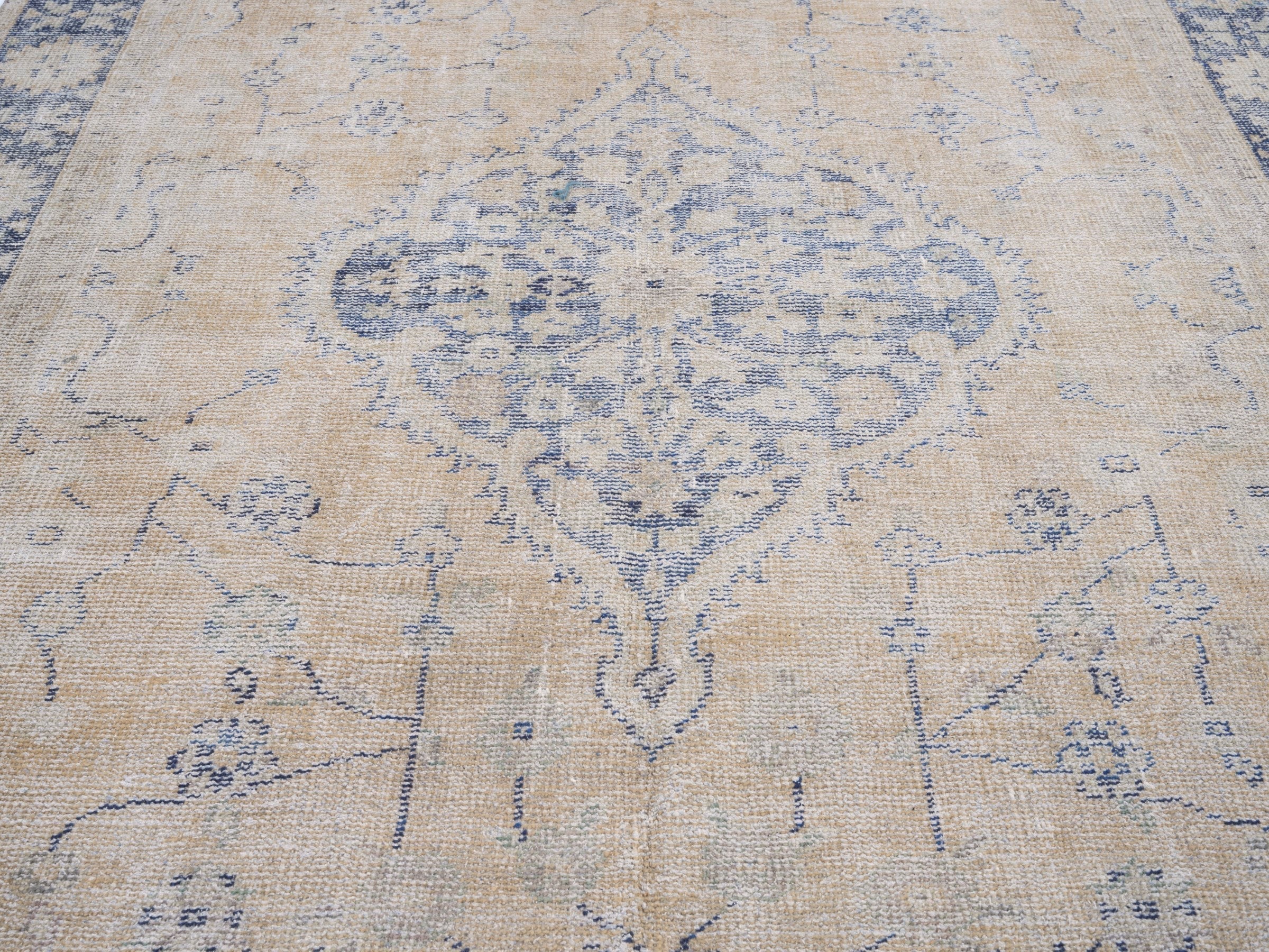 Turkish Manisa area rug in cream and navy, view 4 of 10