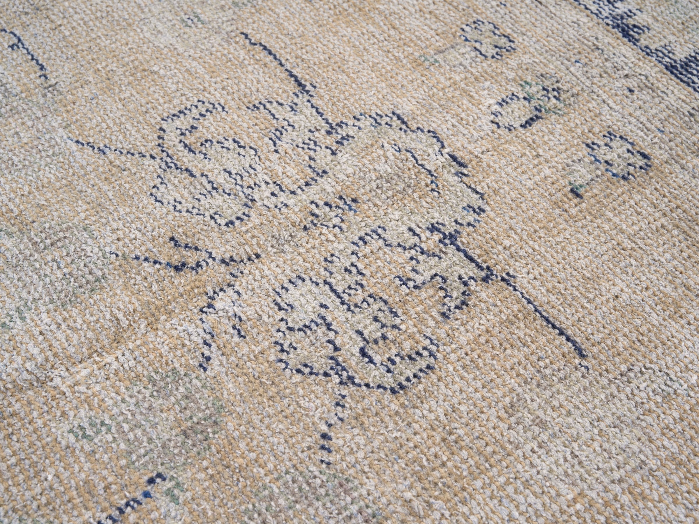 Turkish Manisa area rug in cream and navy, view 7 of 10