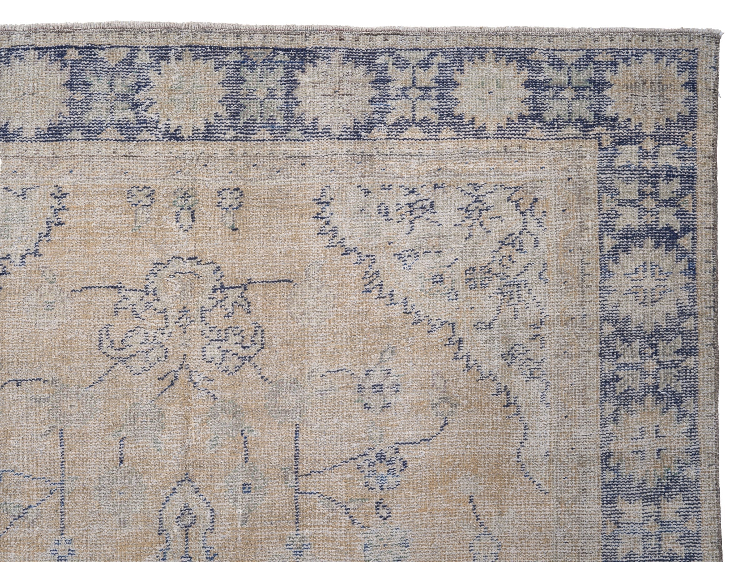 Turkish Manisa area rug in cream and navy, view 8 of 10