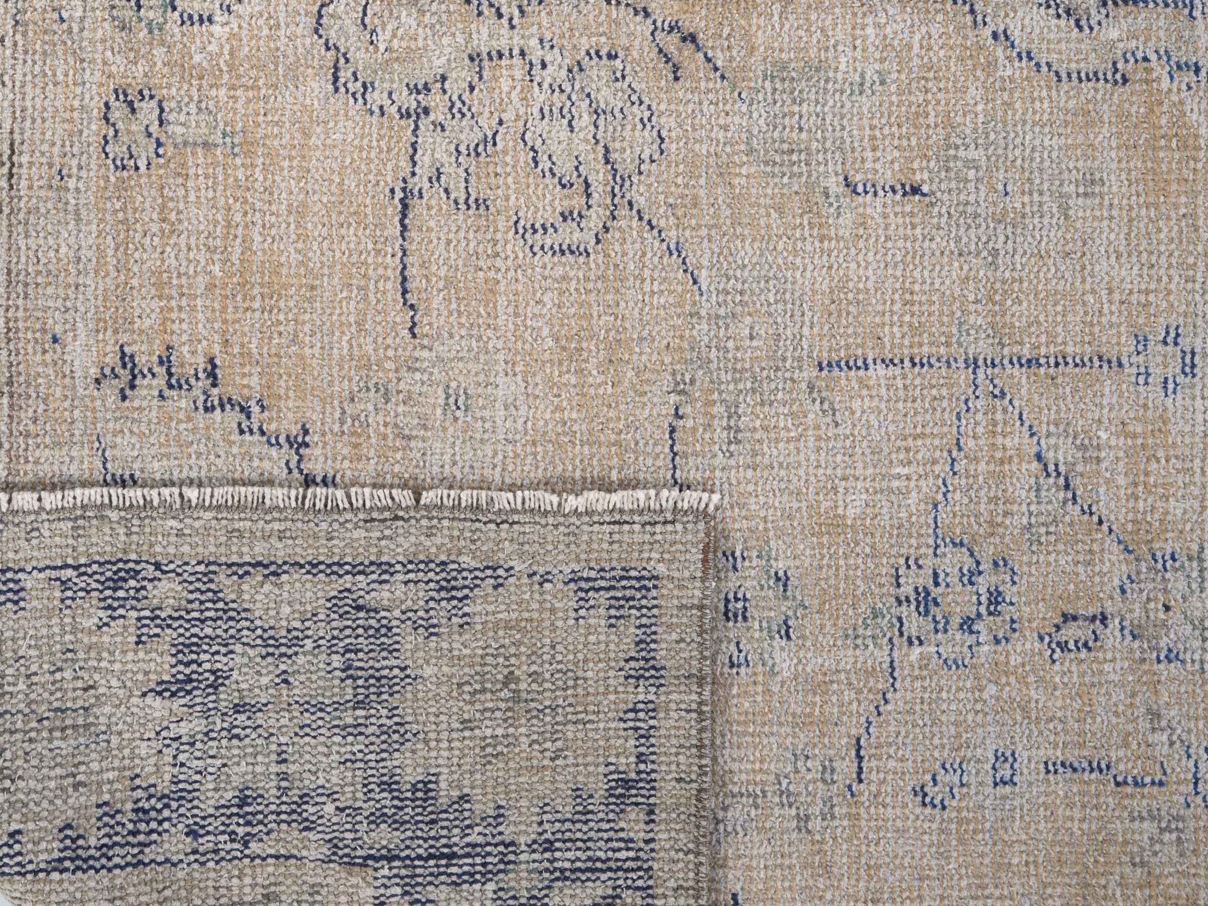 Turkish Manisa area rug in cream and navy, view 10 of 10
