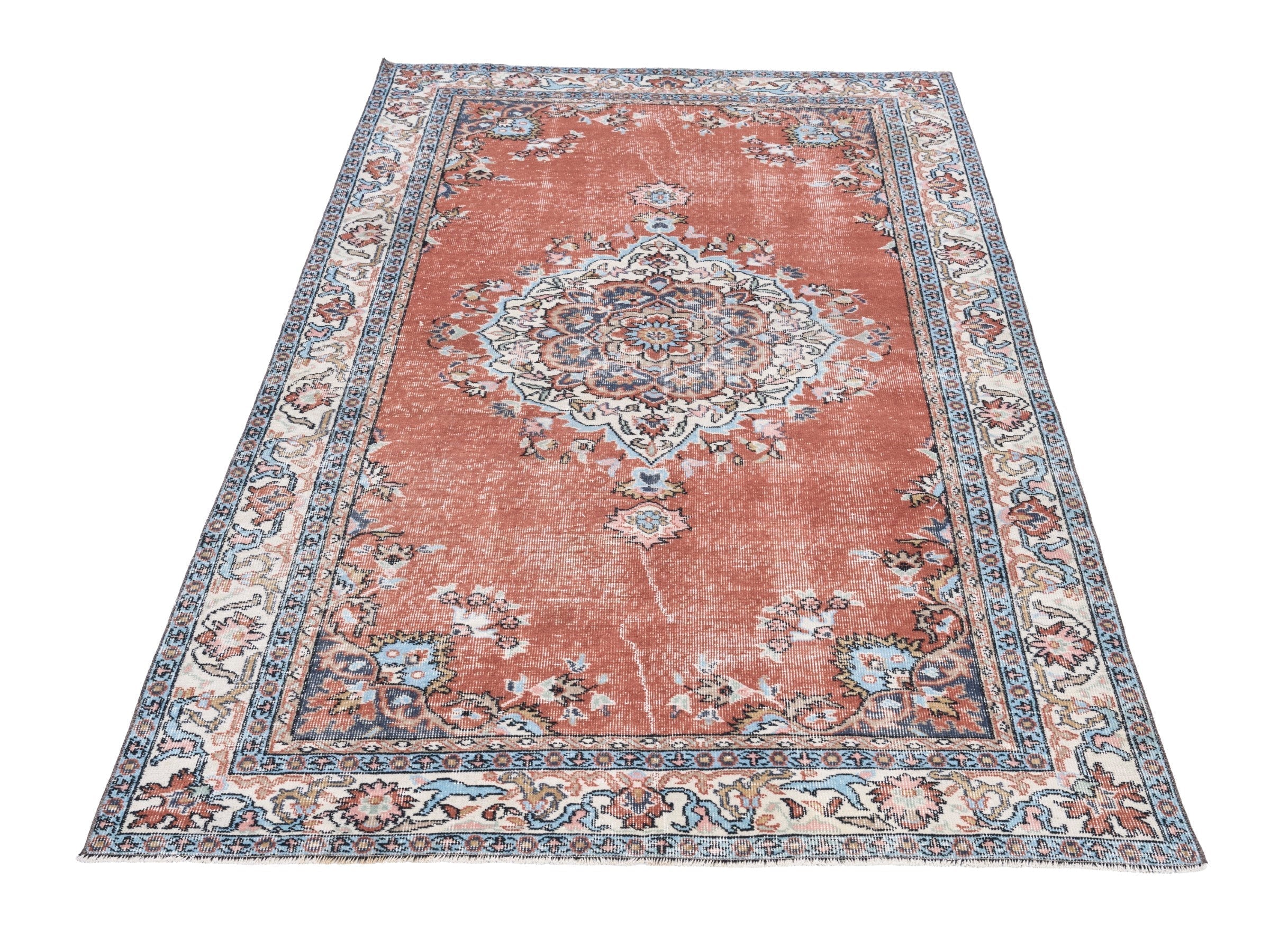 Turkish Isparta area rug in terracotta and off-white, view 2 of 10