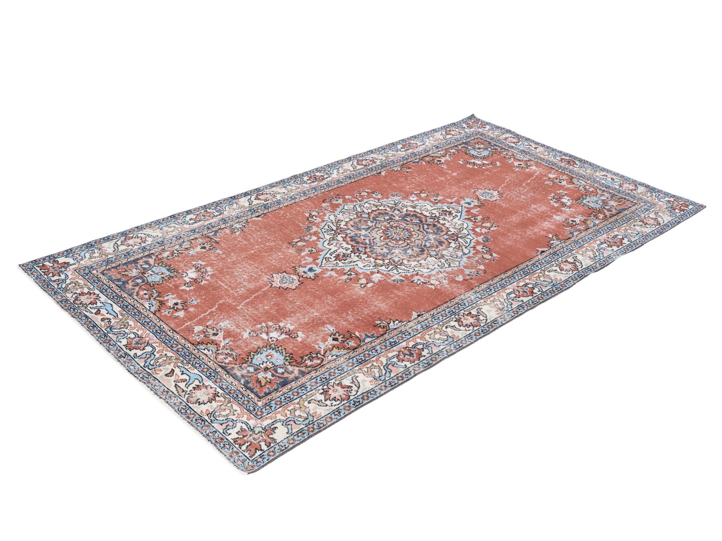 Turkish Isparta area rug in terracotta and off-white, view 3 of 10