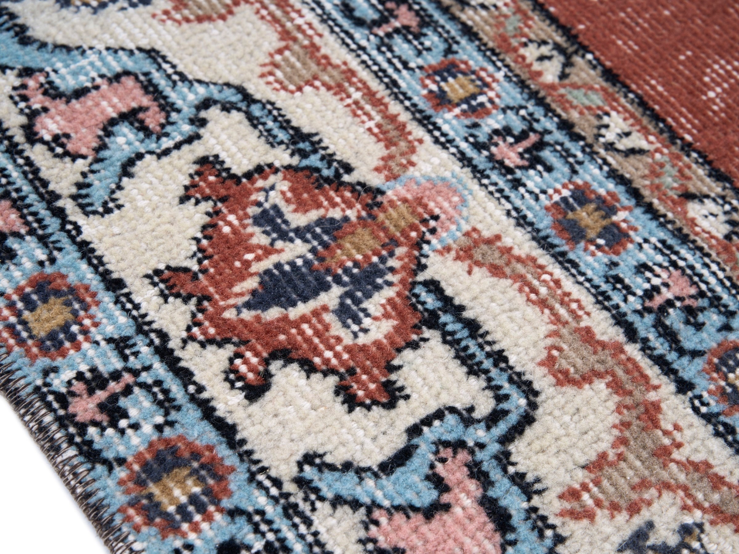 Turkish Isparta area rug in terracotta and off-white, view 6 of 10