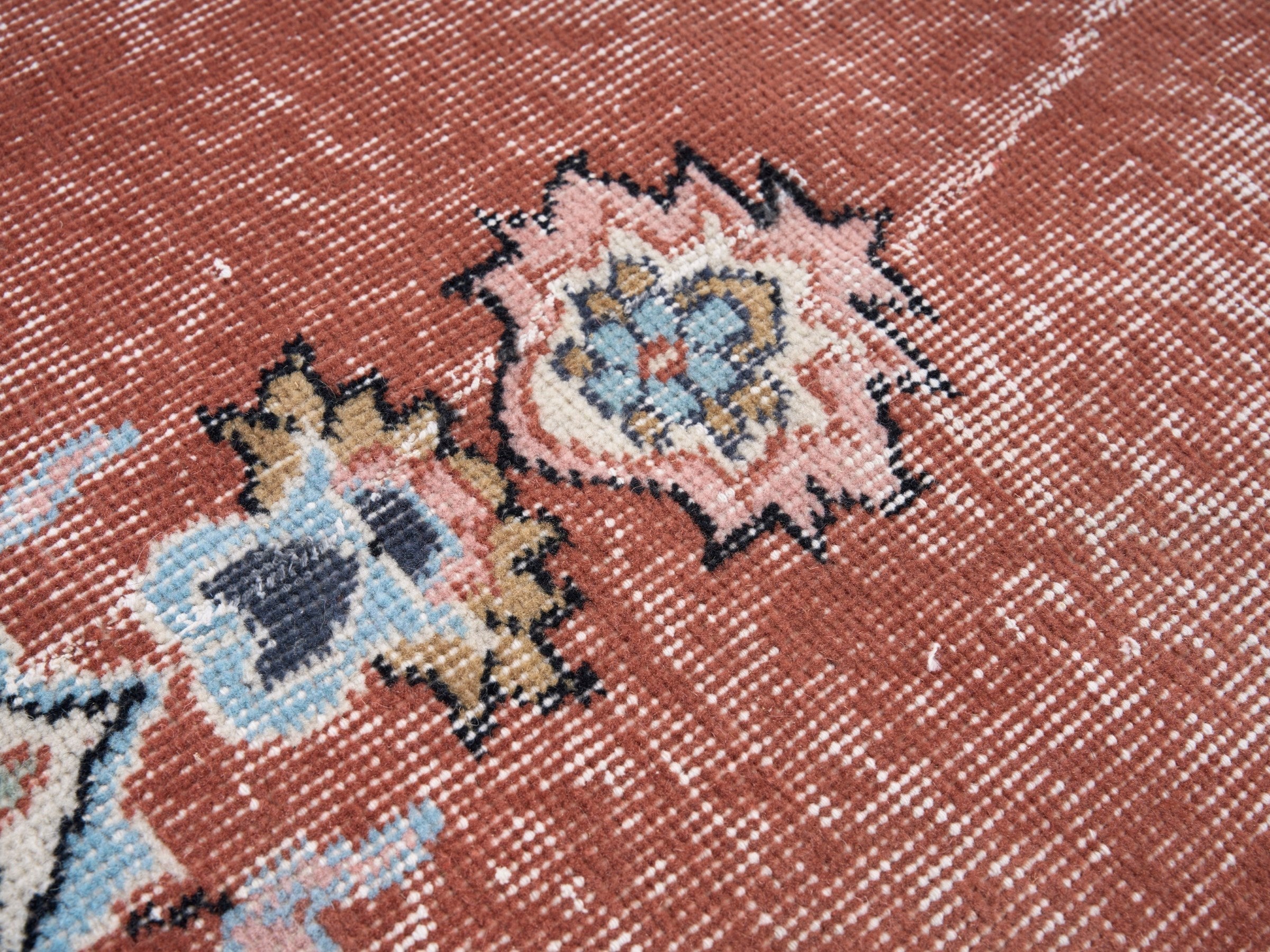 Turkish Isparta area rug in terracotta and off-white, view 7 of 10