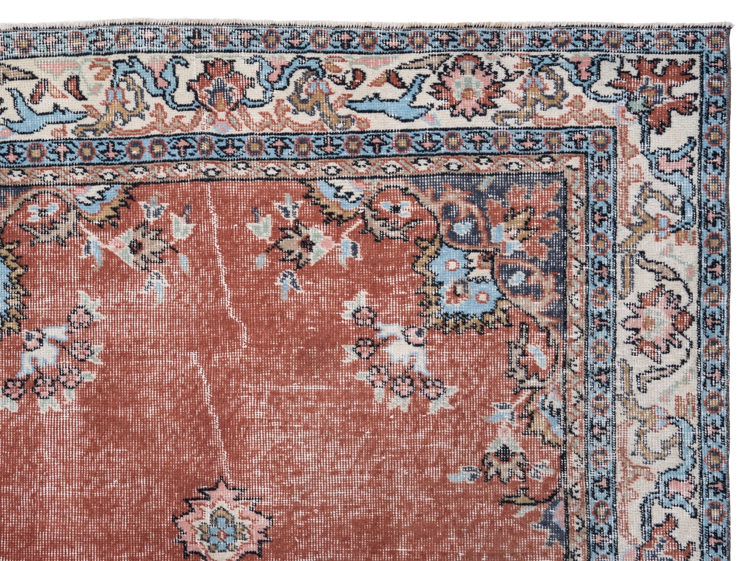Turkish Isparta area rug in terracotta and off-white, view 8 of 10