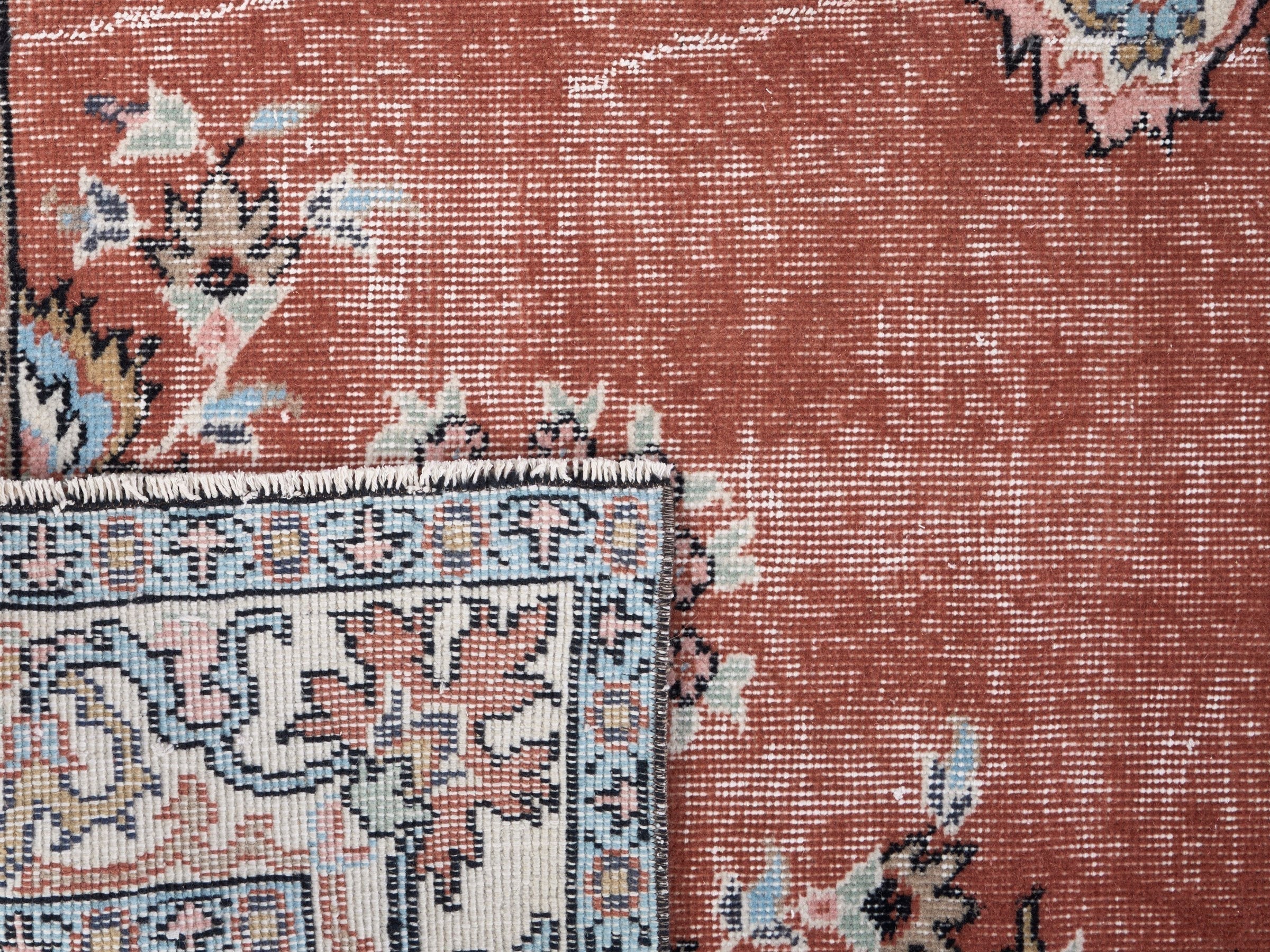 Turkish Isparta area rug in terracotta and off-white, view 10 of 10