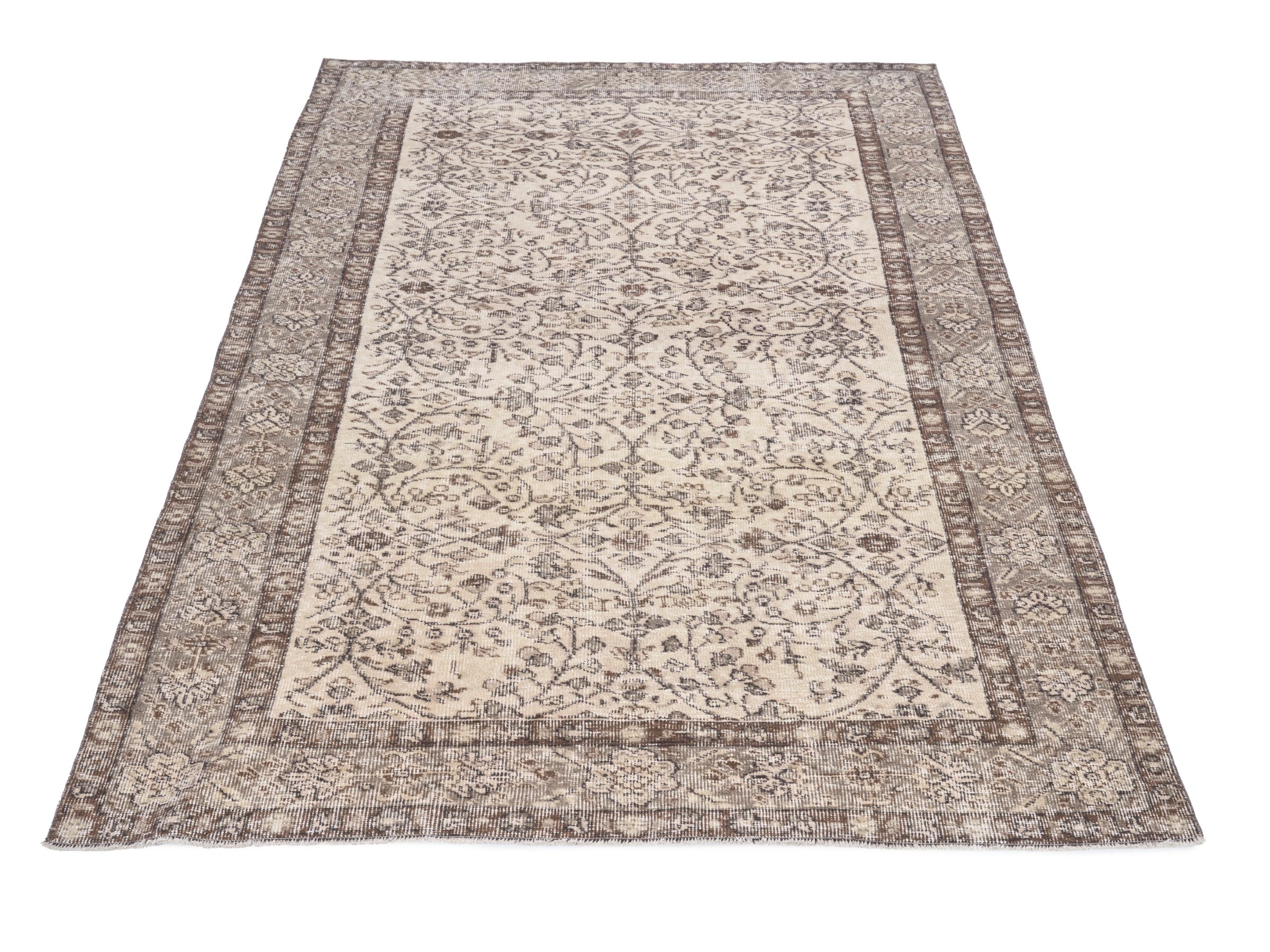 Turkish Isparta area rug in cream and greige, view 2 of 10