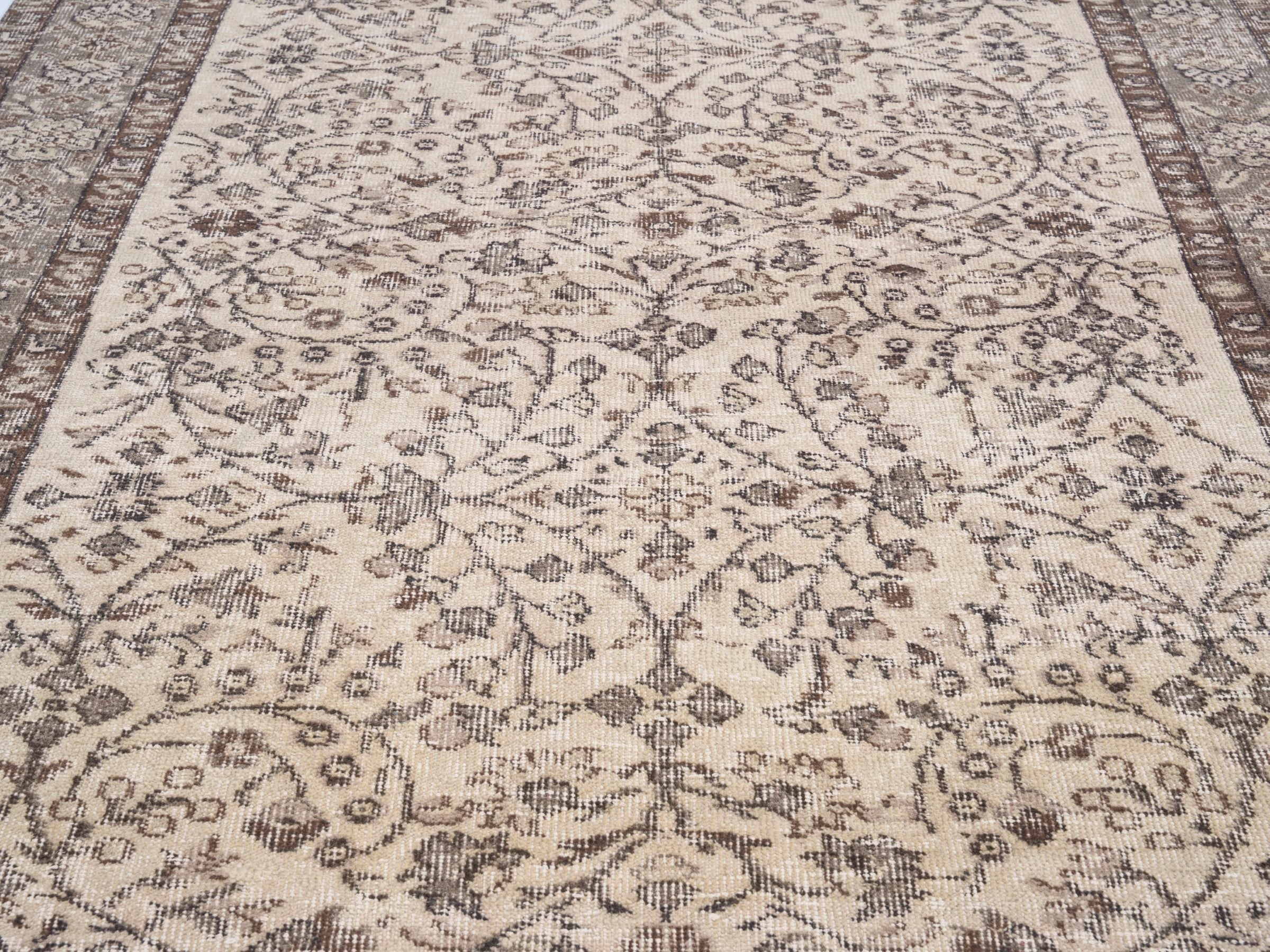 Turkish Isparta area rug in cream and greige, view 4 of 10
