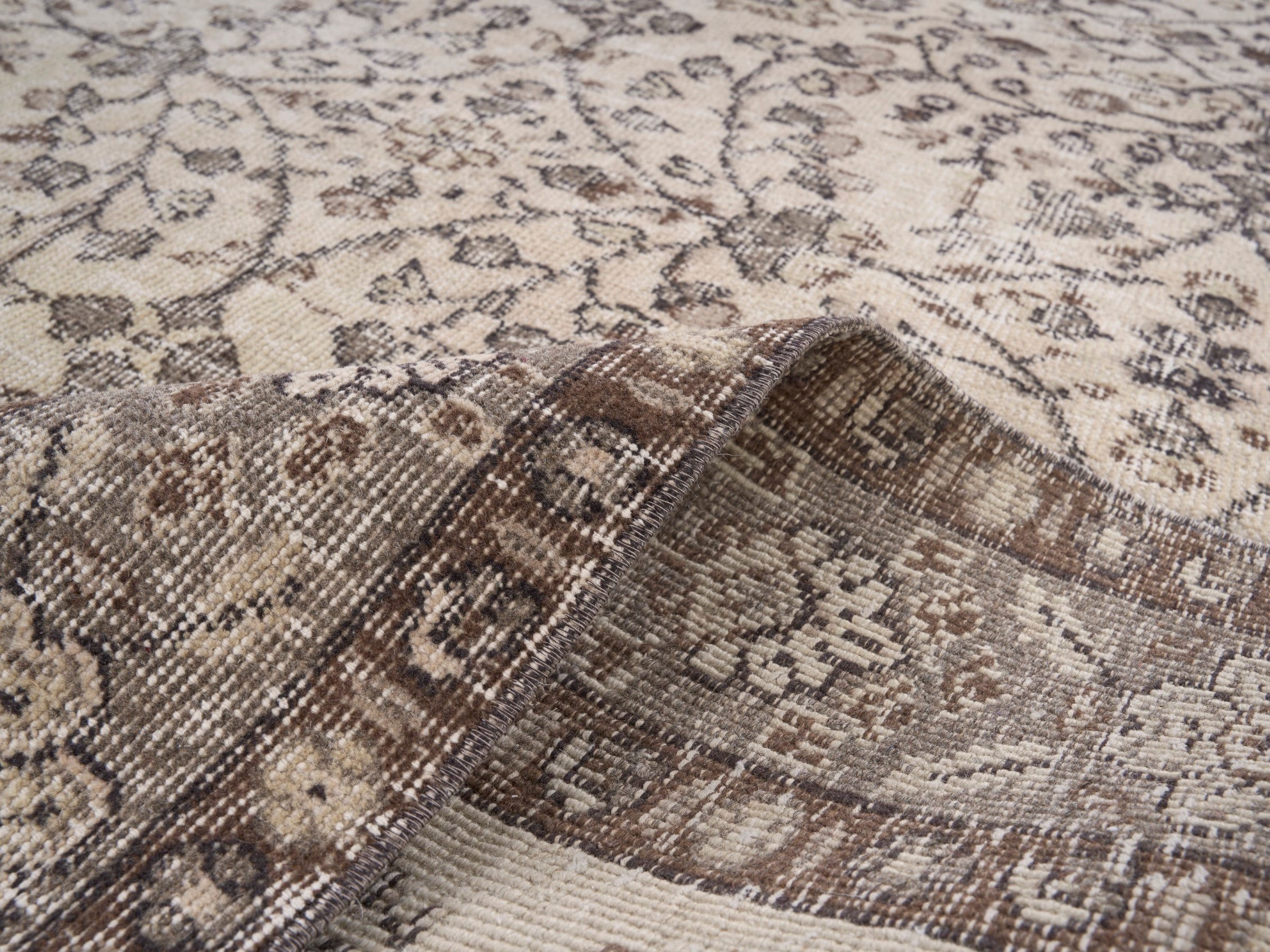 Turkish Isparta area rug in cream and greige, view 9 of 10