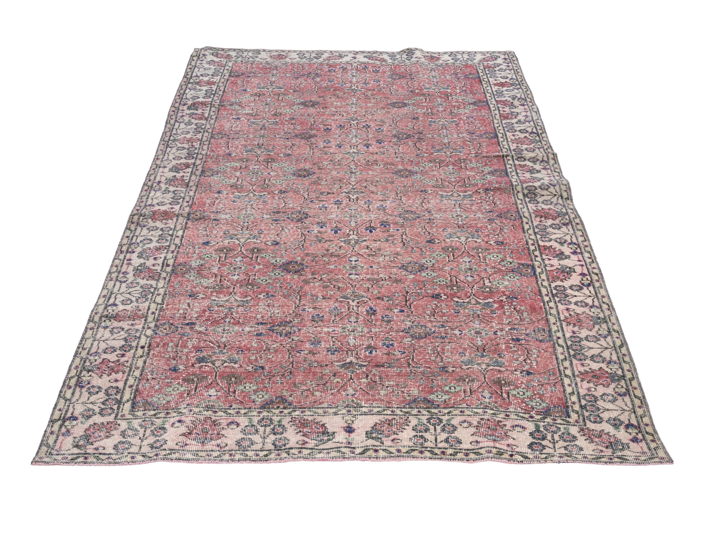 Turkish Isparta area rug in rose and cream, view 2 of 10