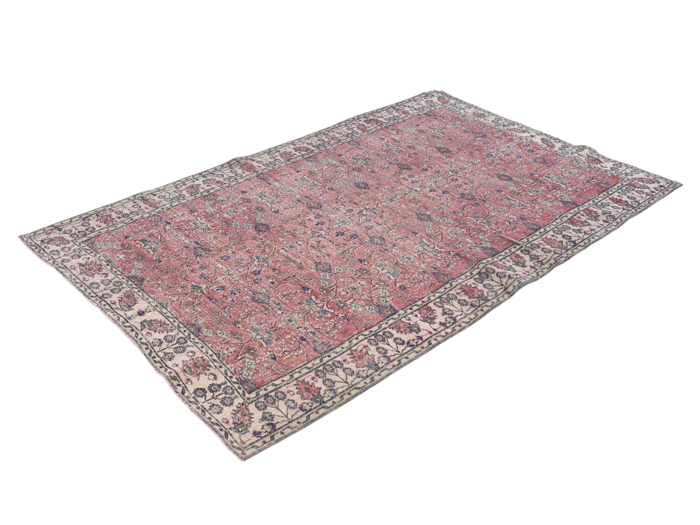 Turkish Isparta area rug in rose and cream, view 3 of 10