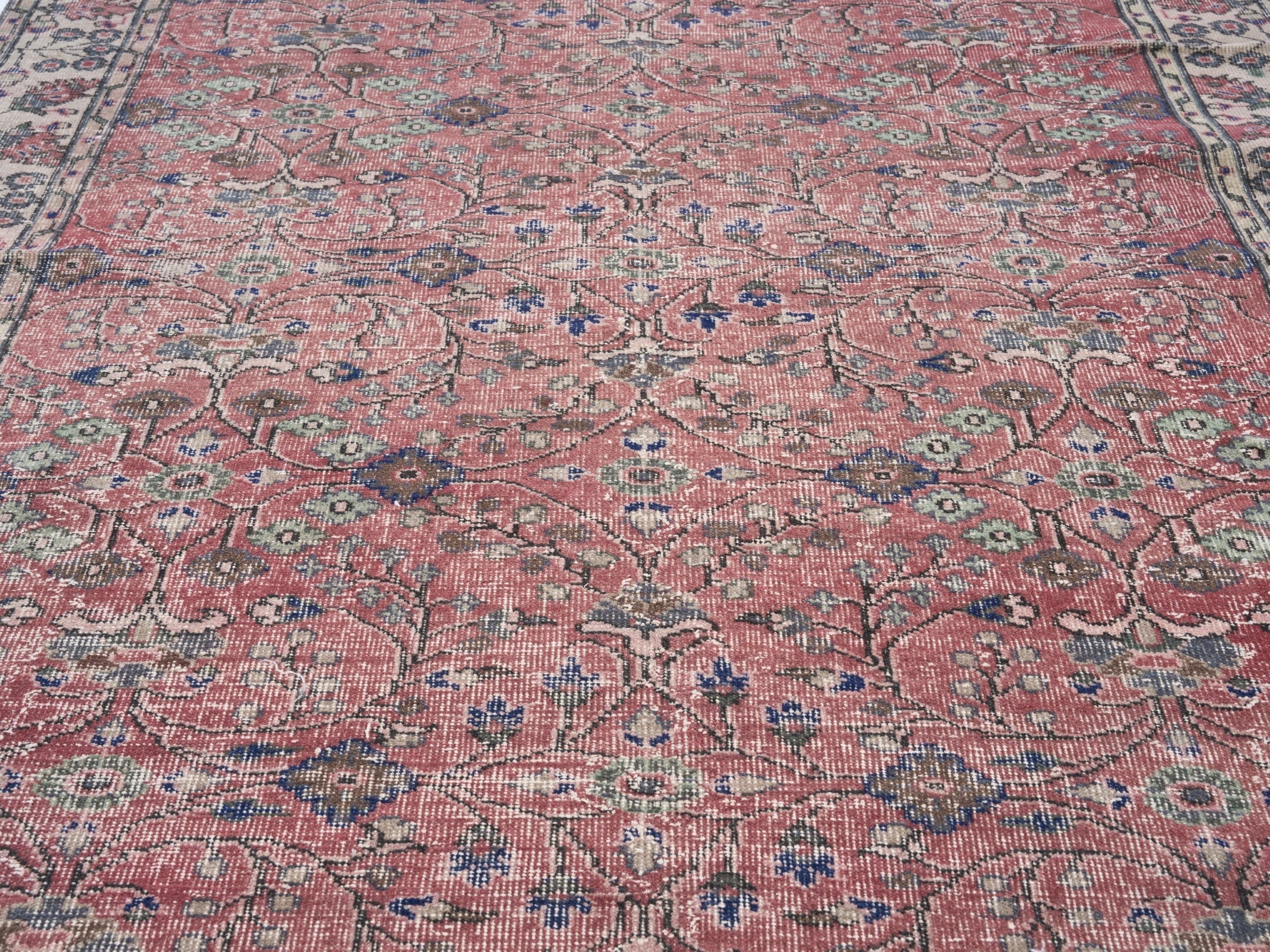 Turkish Isparta area rug in rose and cream, view 4 of 10