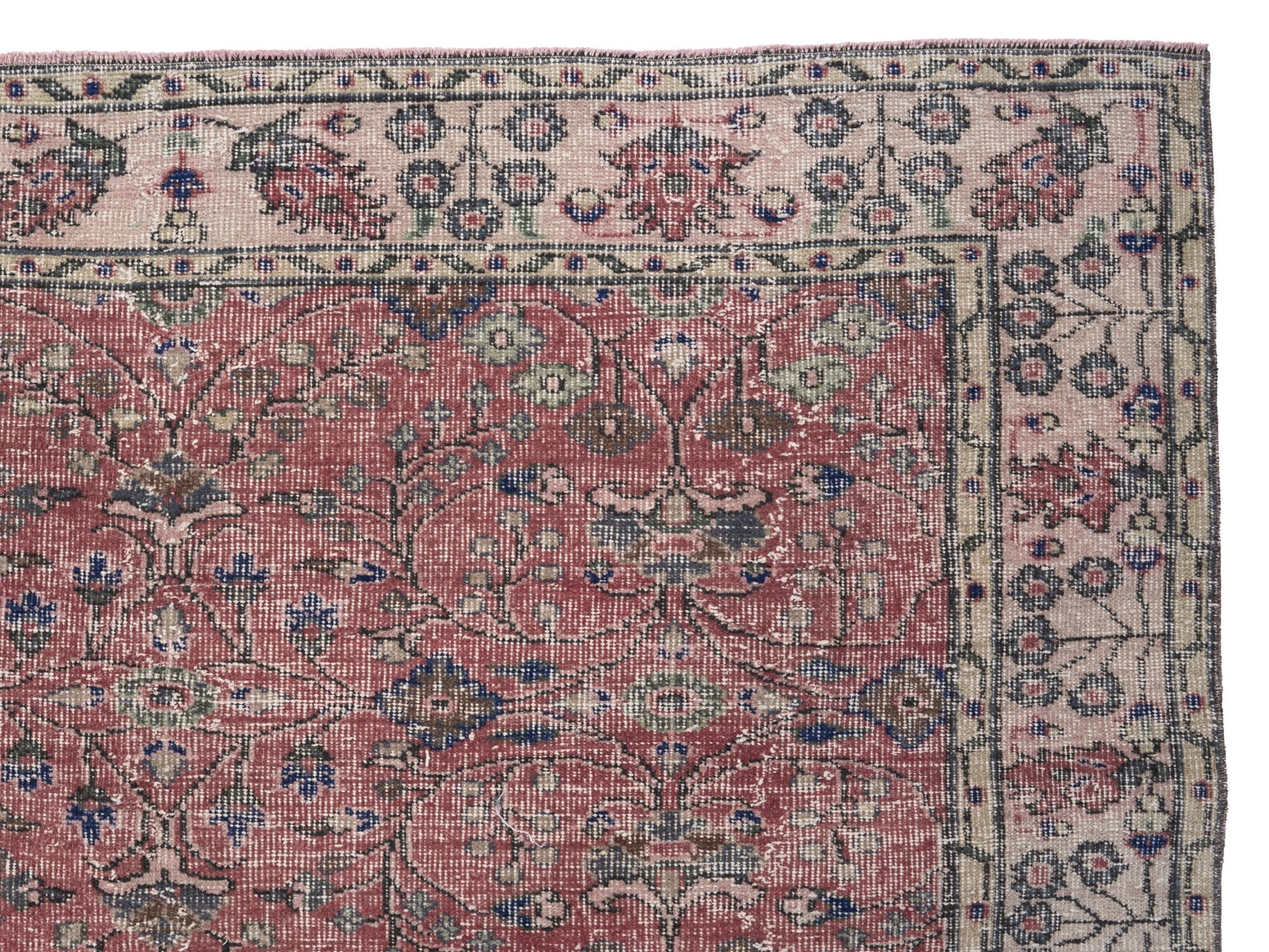 Turkish Isparta area rug in rose and cream, view 8 of 10