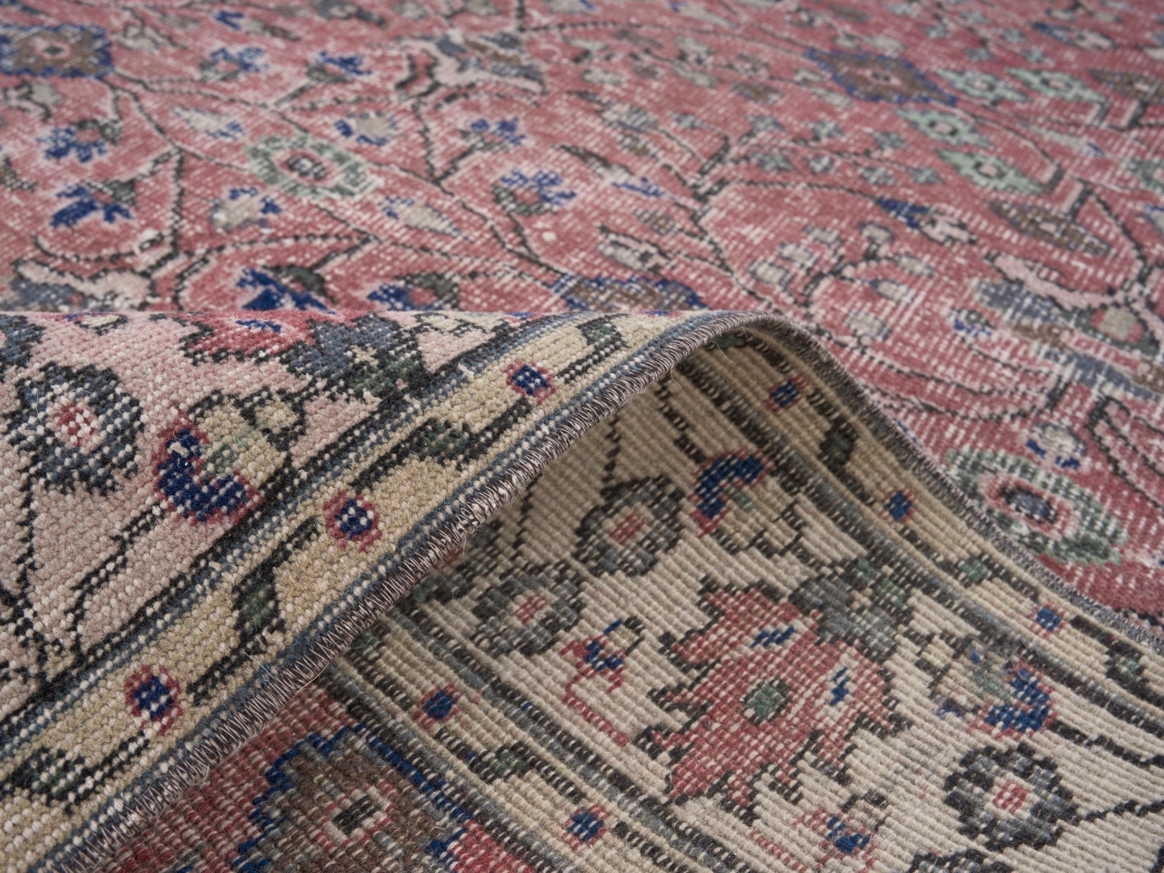 Turkish Isparta area rug in rose and cream, view 9 of 10