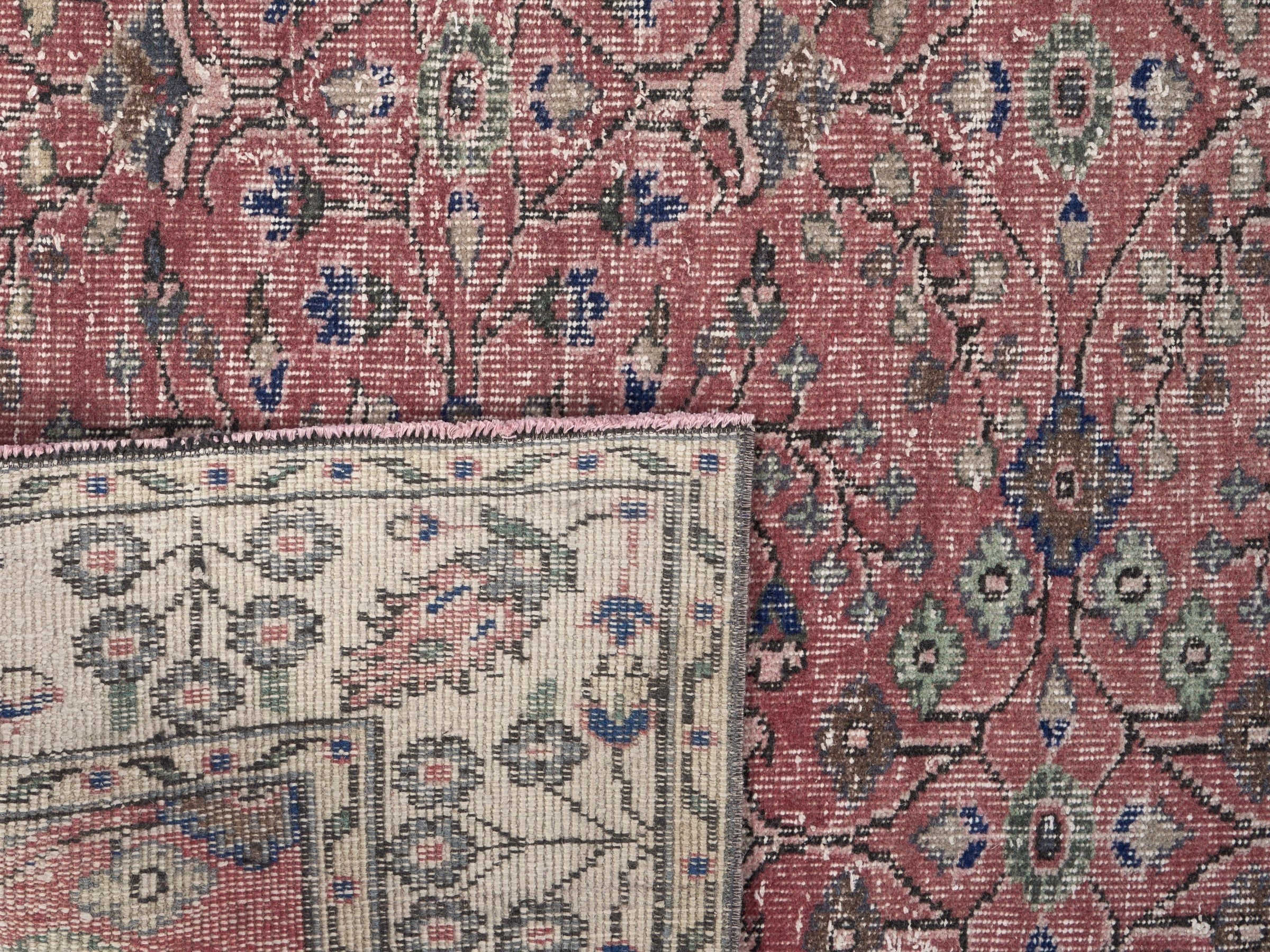 Turkish Isparta area rug in rose and cream, view 10 of 10