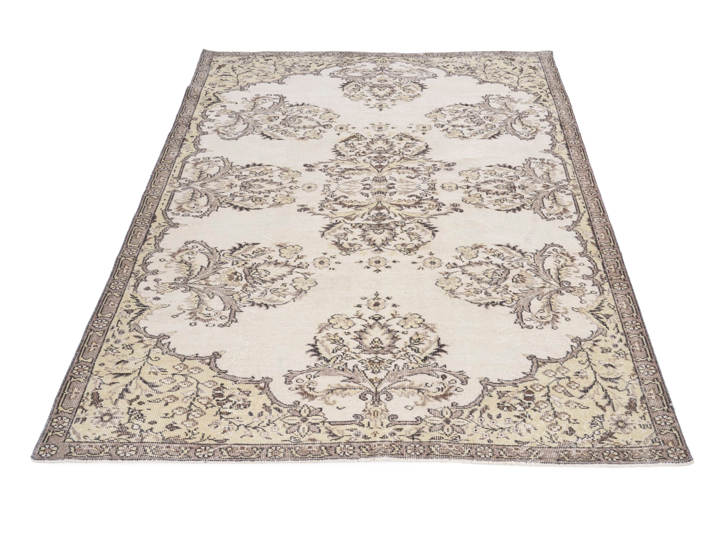 Turkish Isparta area rug in cream and khaki, view 2 of 10