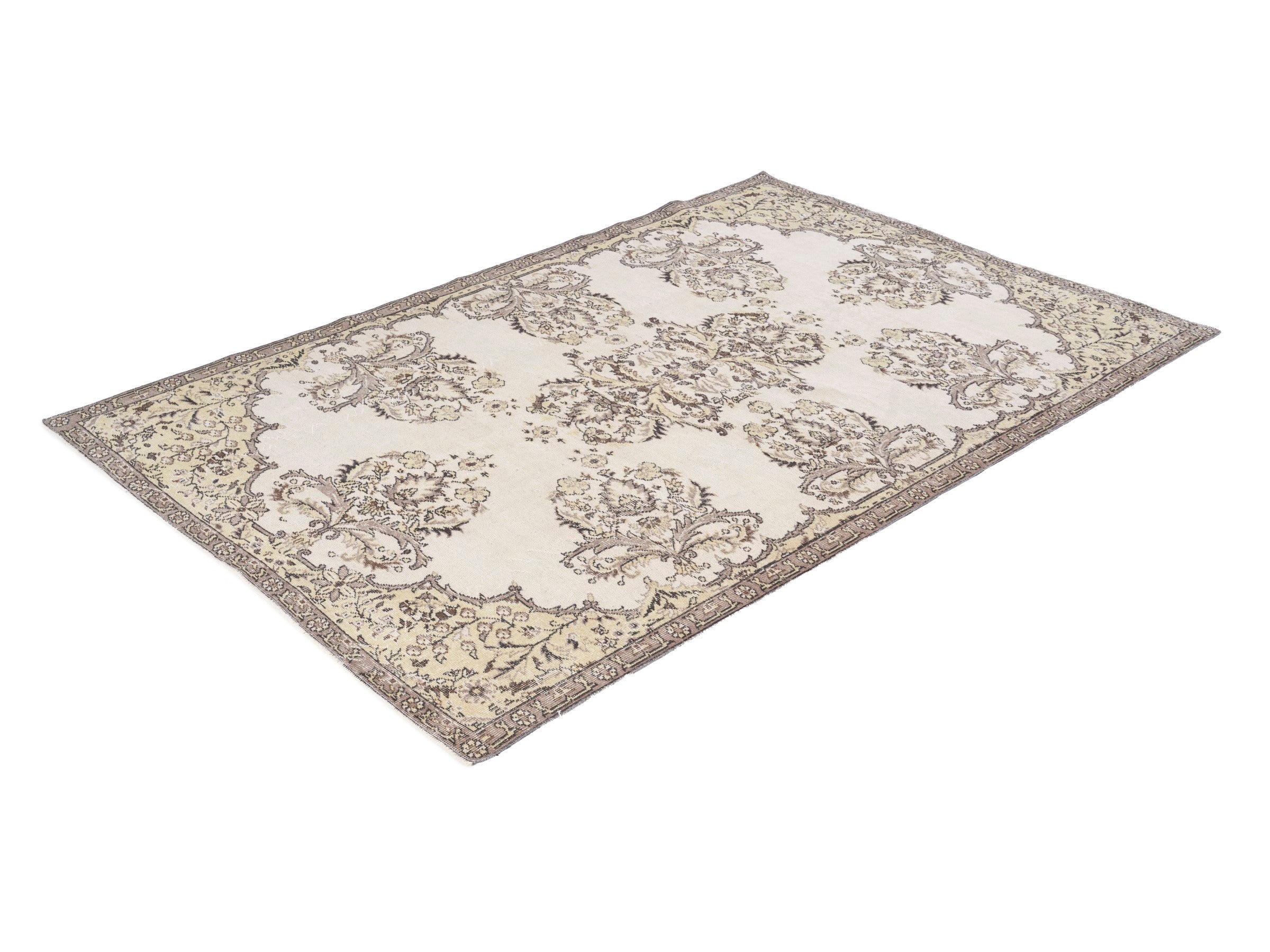 Turkish Isparta area rug in cream and khaki, view 3 of 10