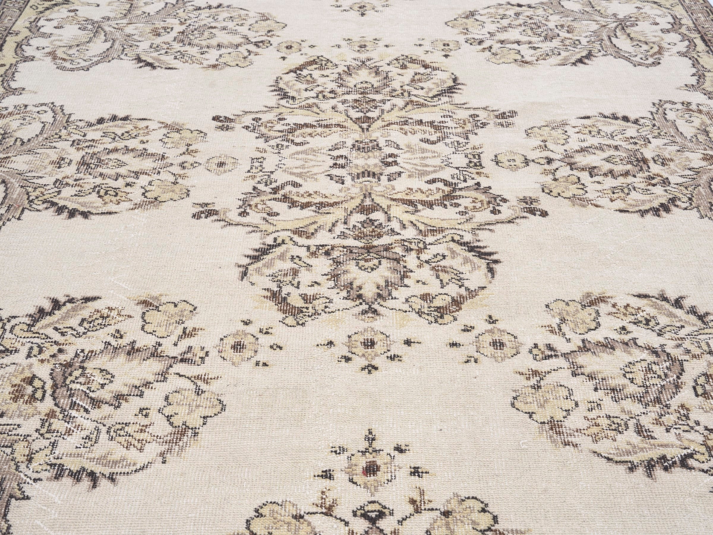 Turkish Isparta area rug in cream and khaki, view 4 of 10